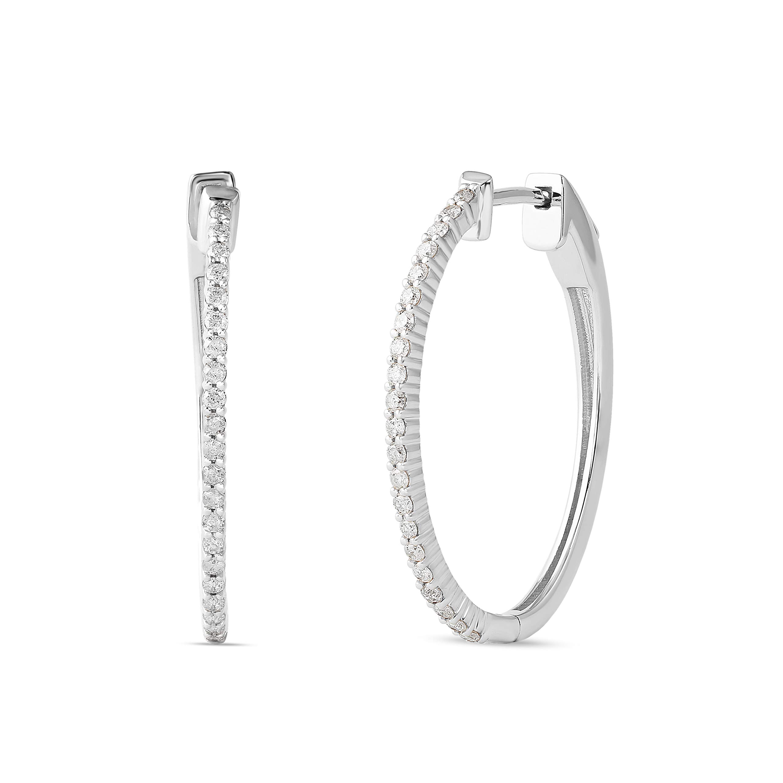 Sterling Silver 1/20 CT.TDW Natural Diamond Hoop Earrings for Women - Rhodium Plated Dainty Everyday Jewelry, Perfect Gift for Her, Birthday, Anniversary & Valentine's Day | LA BELLA Jewelry