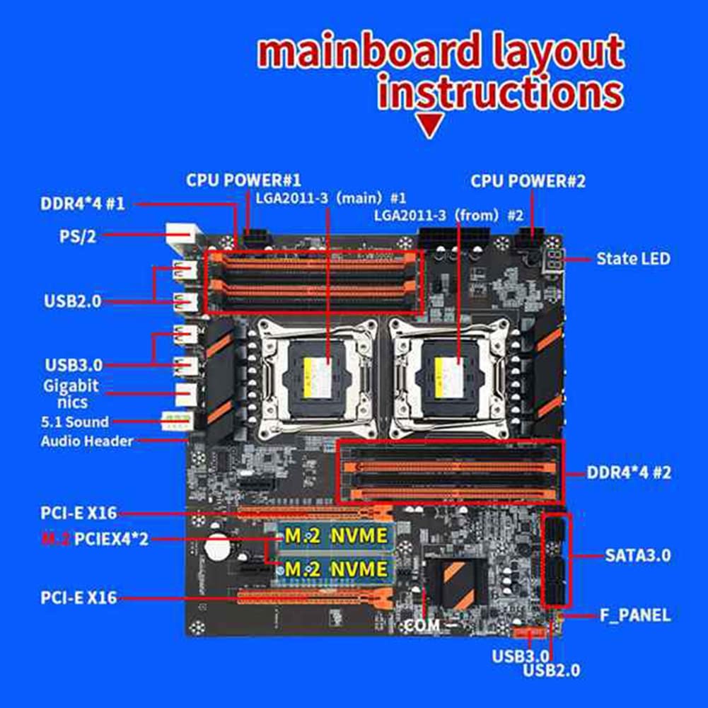 Pitxsgsia X99 Dual CPU Motherboard LGA2011 - Supports DDR4 ECC Memory, 2x Xeon E5-2620 V3 CPUs & 4GB DDR4 2133MHz RAM - Ideal for High-Performance Servers, Workstations & Gaming Rigs