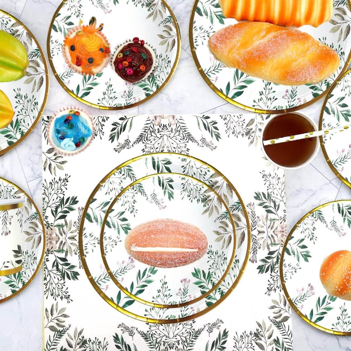 JTKLION 125-Piece Green & Gold Disposable Party Tableware Set - Includes Paper Plates, Cups, Napkins & Straws for 25 Guests | Perfect for St. Patrick's Day, Birthday Parties & Eco-Friendly Events