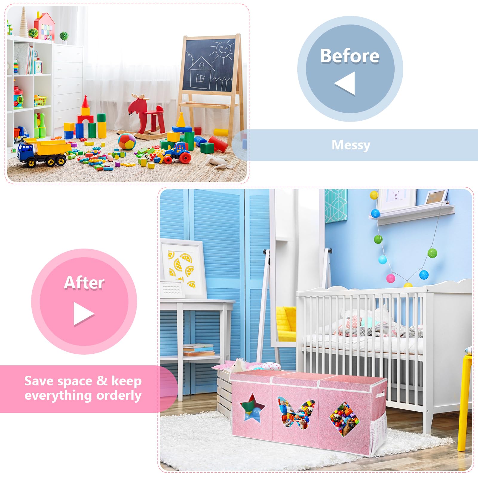 Extra Large Collapsible Toy Storage Box with Lid - Sturdy Kids Toy Organizer Chest for Boys & Girls, Nursery, Playroom, Bedroom, Closet (40x14x17 Inches) - Perfect for Organizing Stuffed Animals, Legos & Kids Toys