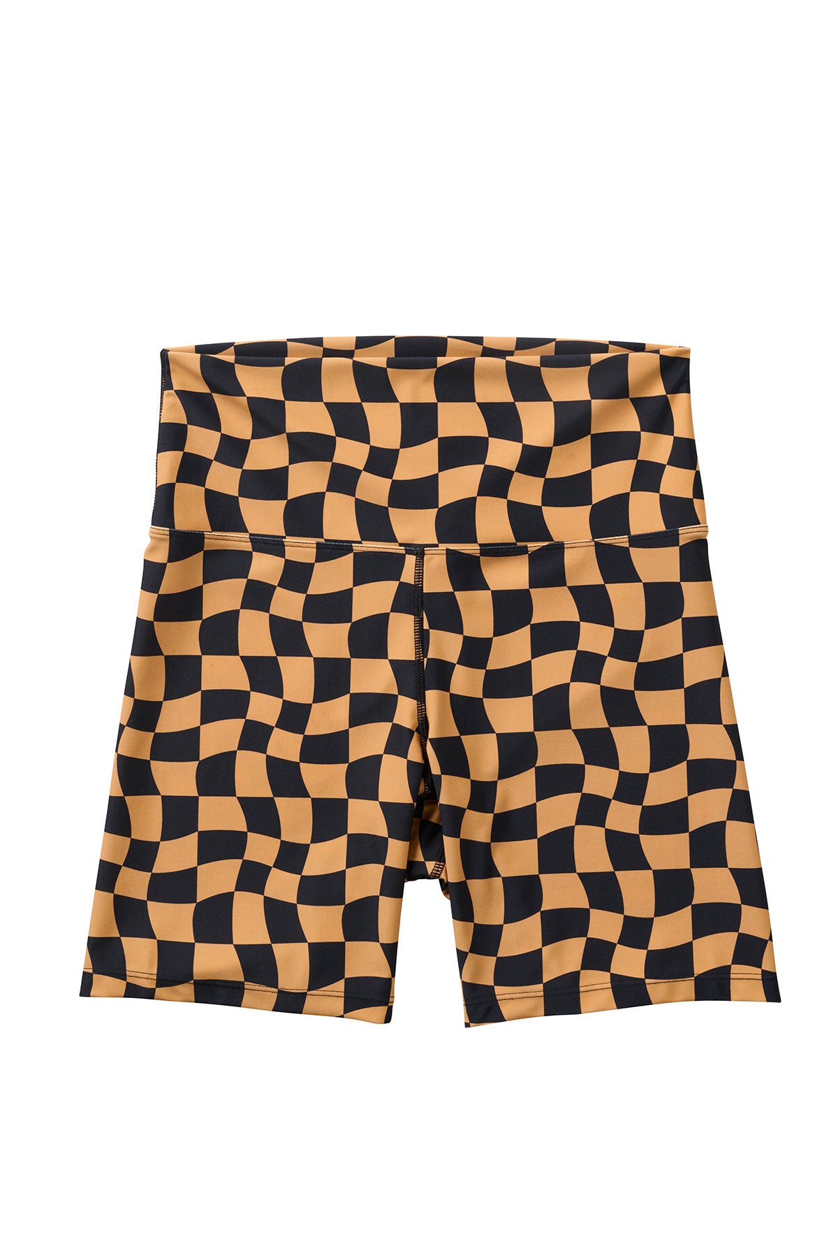 Women's High Waist Bike Shorts - Wavy Check Pattern in Cocoa Brown - Perfect for Cycling, Yoga, and Workouts