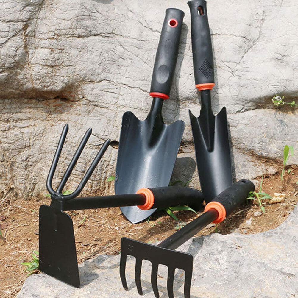 Heavy Duty 4-Piece Garden Tool Set with Non-Slip Rubber Grip - Perfect Gardening Gift for Men & Women (Black) - Ideal for Planting, Weeding & Landscaping