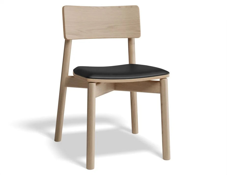 Premium Andi Chair with Soft Leather Seat Pad - Natural Wood Finish - Comfortable Modern Home & Office Seating for Living Room, Study, or Workspace