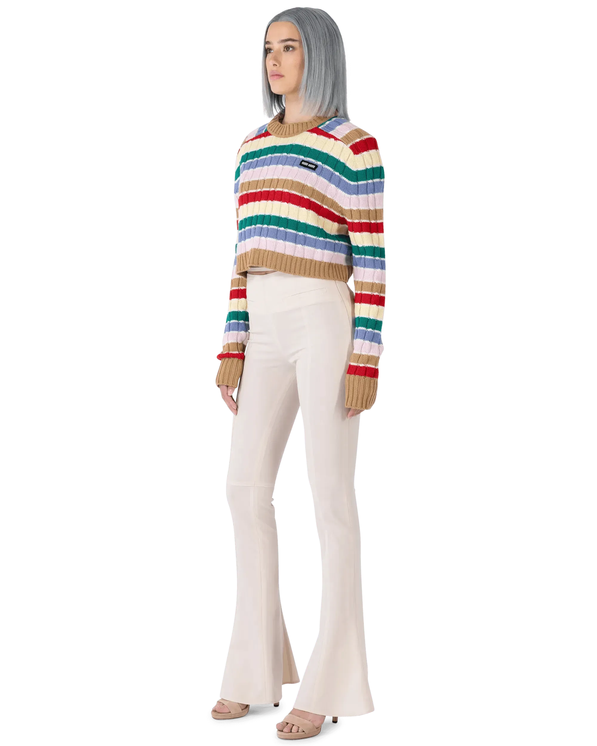 Soft Cashmere Striped F5 Crop Top Sweater for Women - Trendy Winter Knitwear for Casual Outings & Date Nights