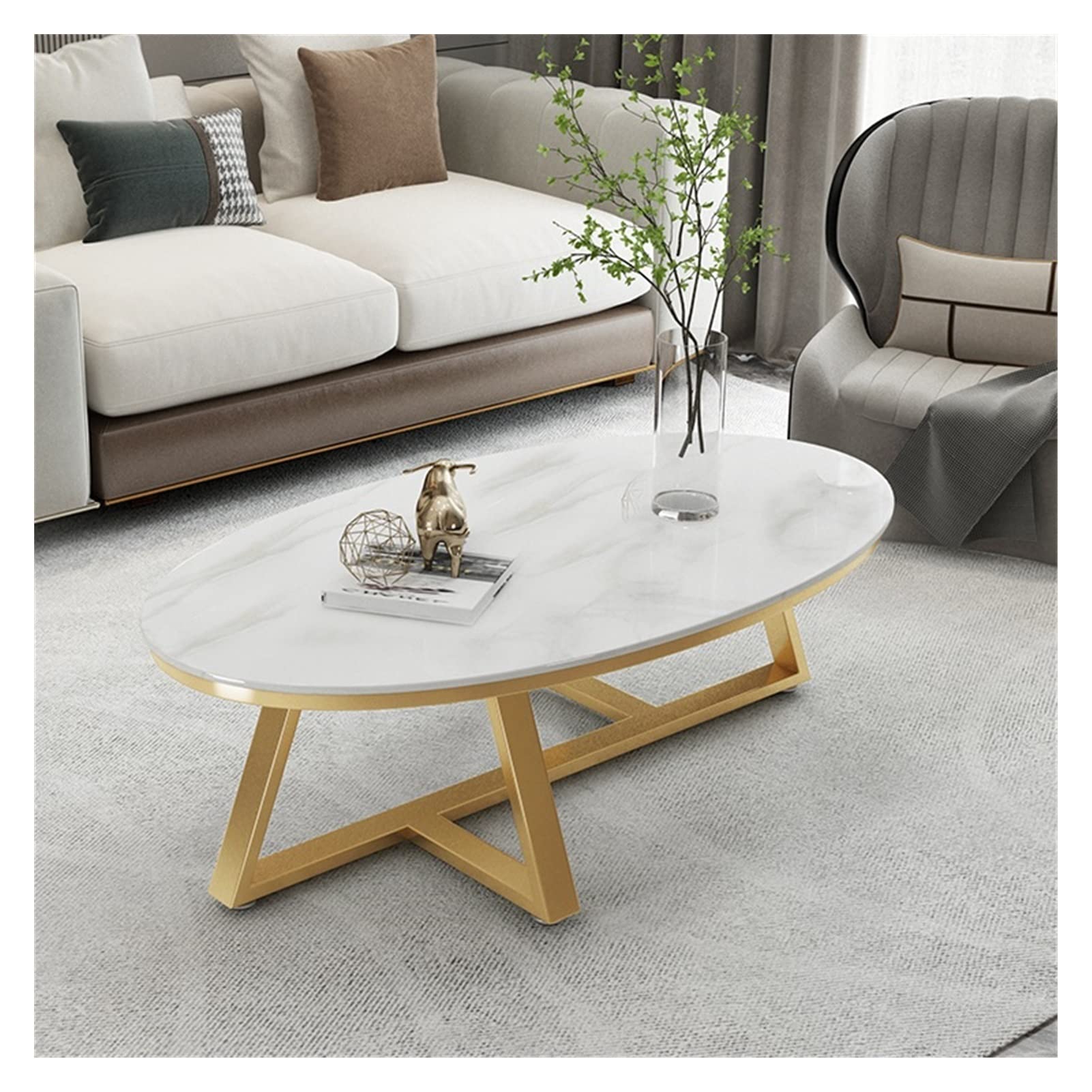 Modern Oval Side Table - 100x50x45cm Small End Table/Coffee Table for Living Room, Apartment - Minimalist White Tea Table - Perfect for Small Spaces, Reading Nook & Coffee Break Corner