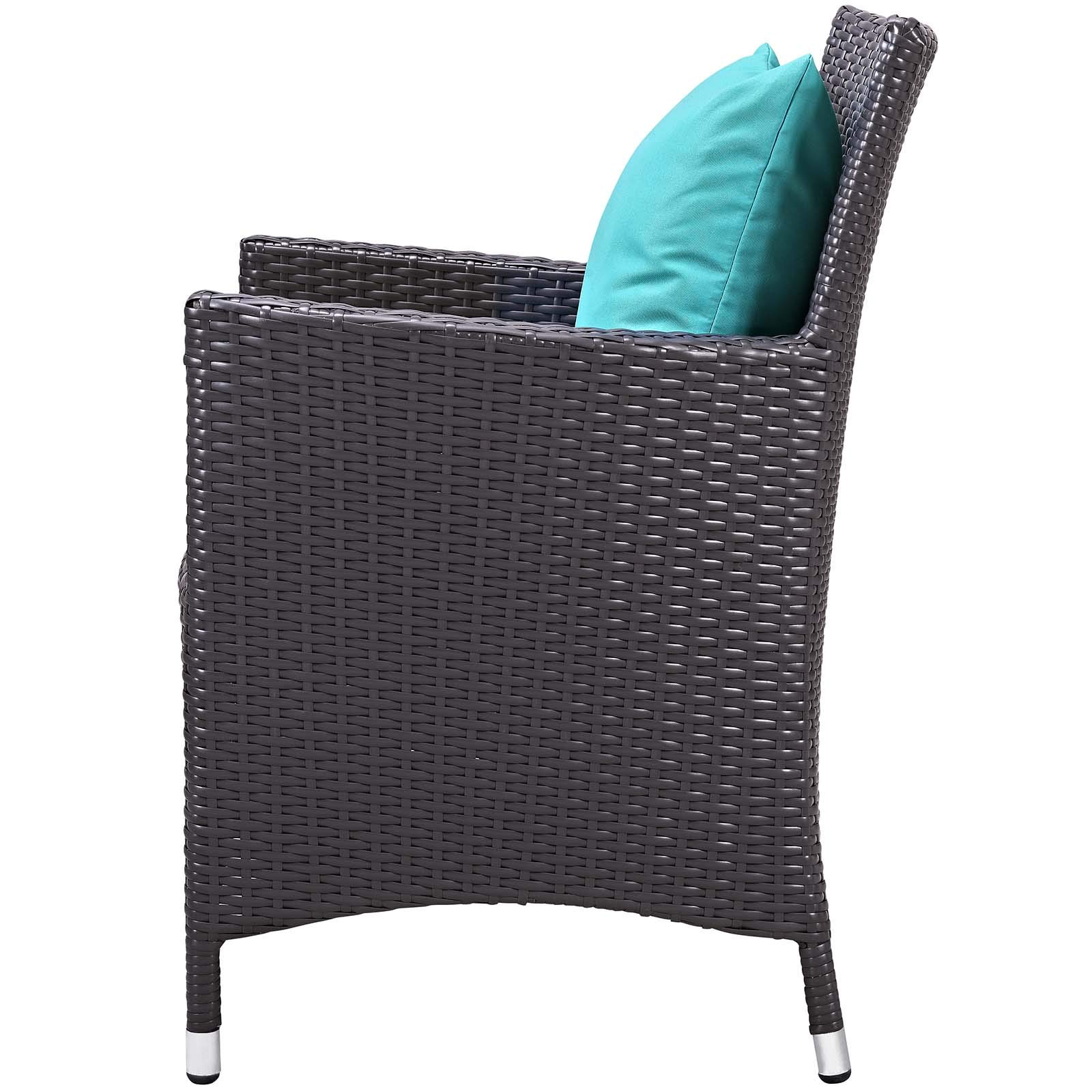 Modern Outdoor Patio Garden Lounge Coffee Fire Pit Table and Chair Set - Weather-Resistant Fabric Rattan Wicker Furniture in Blue - Perfect for Backyard, Poolside & Camping Gatherings