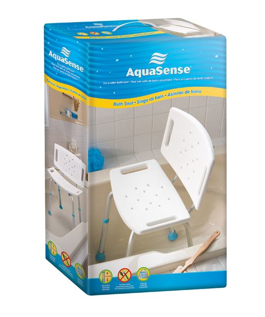 Aquasense Rectangle Bath Bench with Back - Non-Slip Shower Seat for Elderly & Disabled - Durable Bathroom Safety Chair for Home Use - Perfect for Bathtub, Shower, and Spa Relaxation