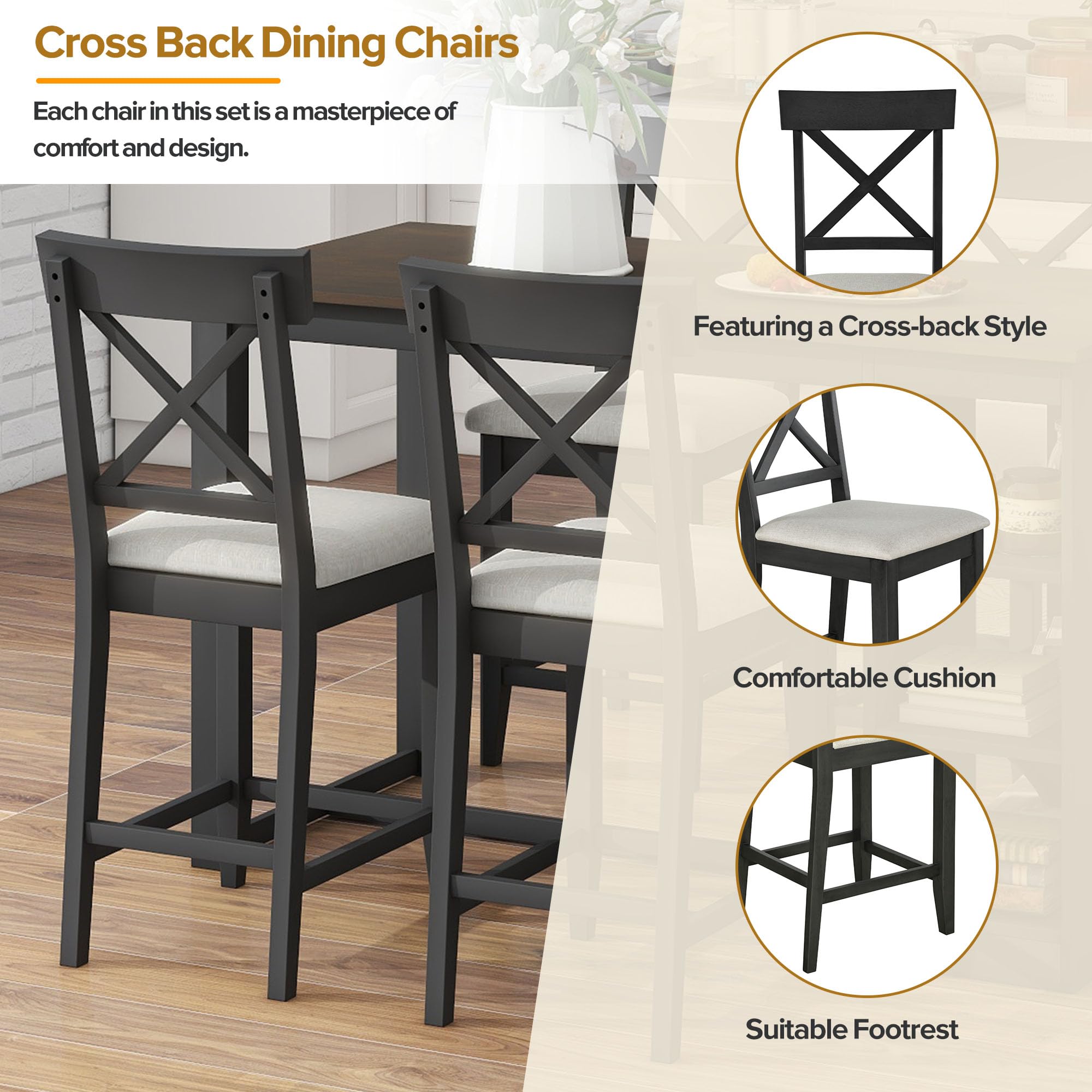 Harper & Bright Designs 5-Piece Farmhouse Dining Set - 60
