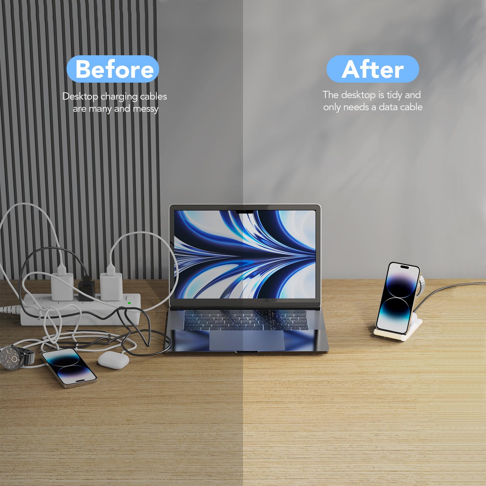 HATALKIN 3-in-1 Wireless Charging Station for Fossil Watch Gen 6/5/5E/4 - Compatible with iPhone 15/14/13/12/11, AirPods & Pixel/Galaxy - Fast Charging Stand for Bedside, Office & Travel