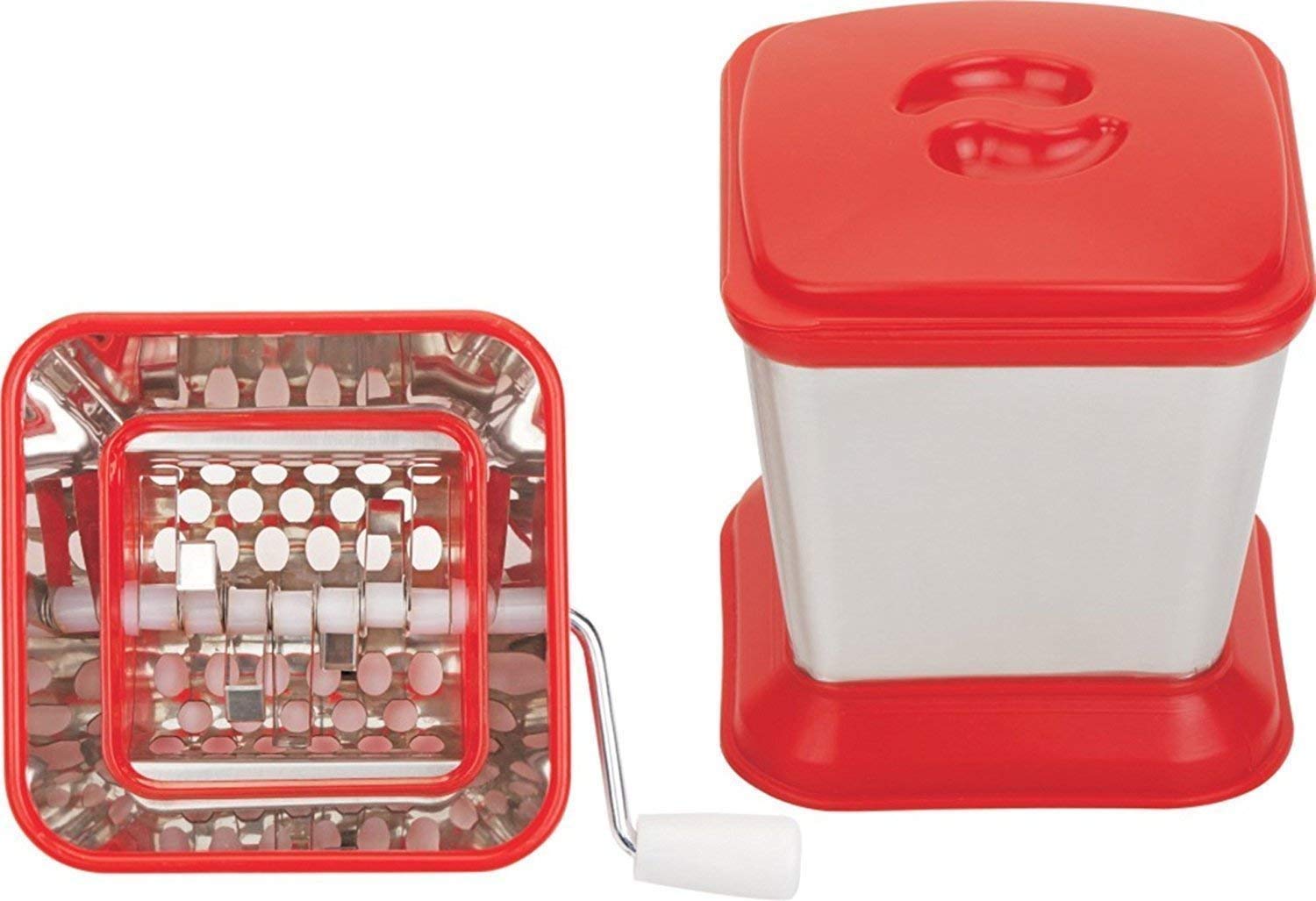 Stainless Steel Onion Chopper & Vegetable Dicer - Multi-Purpose Food Cutter for Onions, Chili, Nuts & Dry Fruits with Secure Lid (Red Plastic) - Perfect for Meal Prep, Salad Making & Home Cooking
