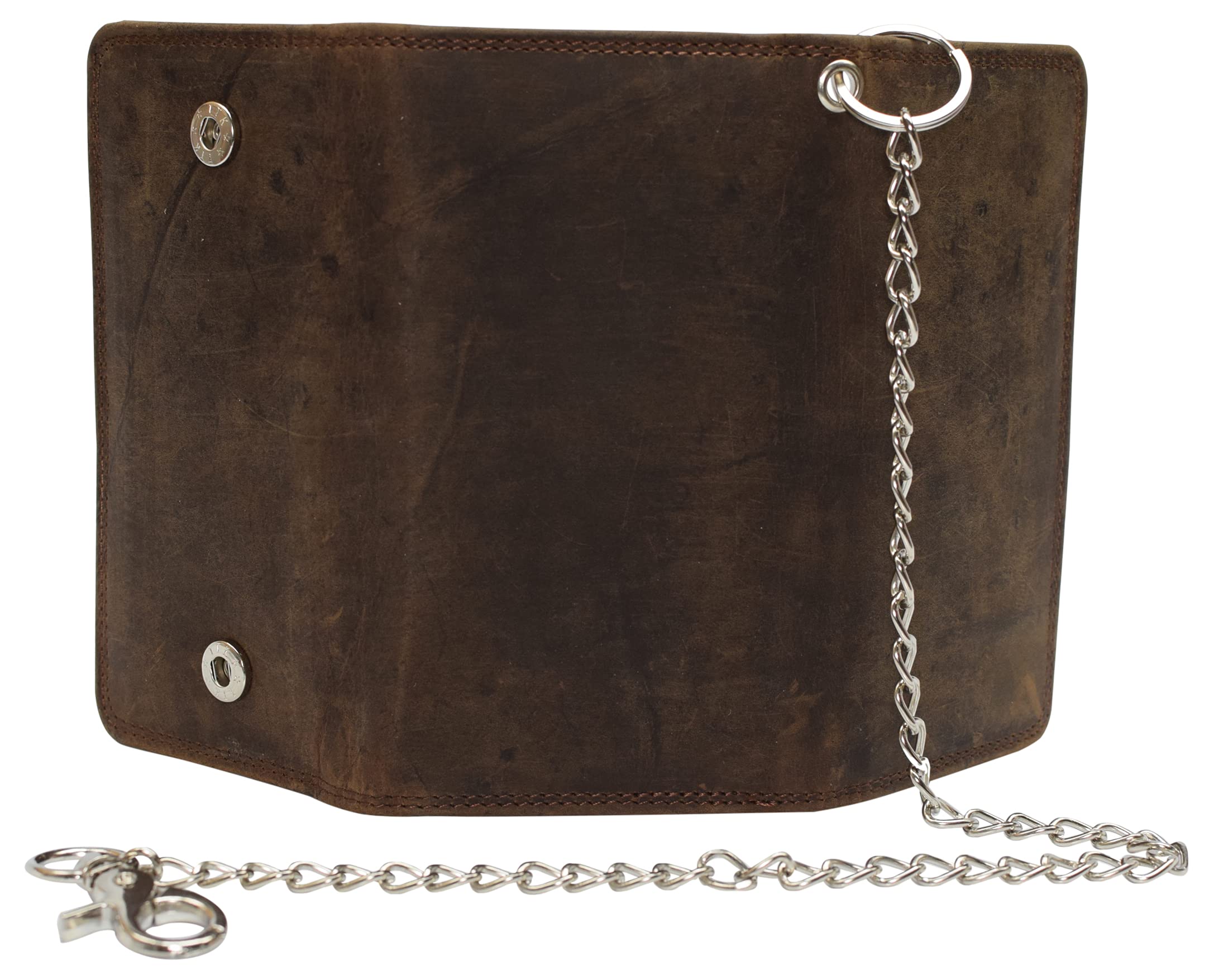 RFID Blocking Vintage Tri-Fold Men's Wallet - Genuine Cow Leather with Chain Card Holder (Brown) | Perfect for Travel, Business & Everyday Use