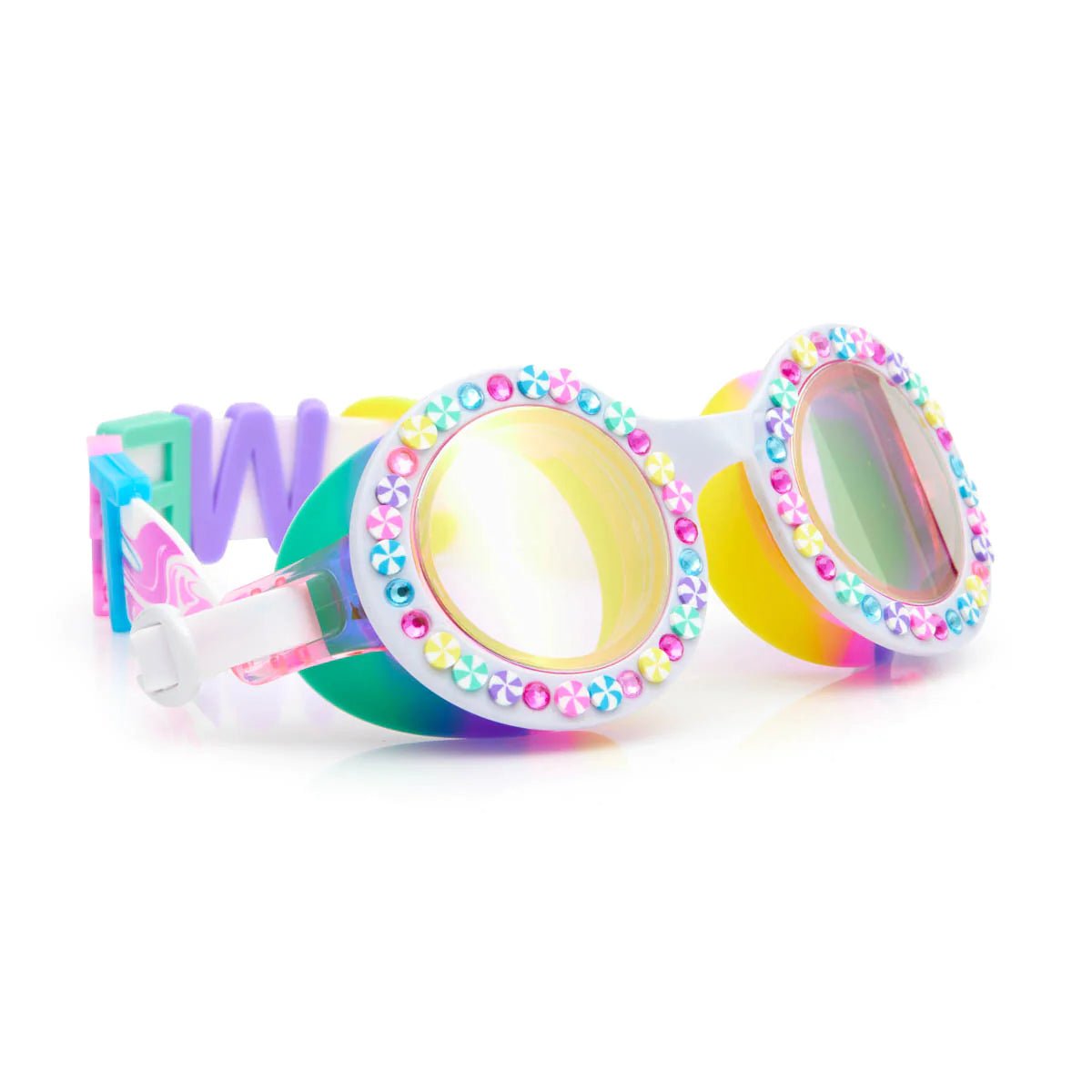 Rainbow Ribbon Bright Stripe Swimming Goggles - UV Protection, Anti-Fog for Kids & Adults - Perfect for Pool, Beach & Water Sports