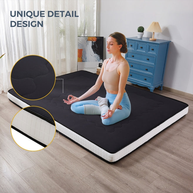 MAXYOYO 6-Inch Extra Thick Floor Futon Mattress - Wave Quilted Design, Black - Perfect for Guest Beds, Dorm Rooms & Small Apartments