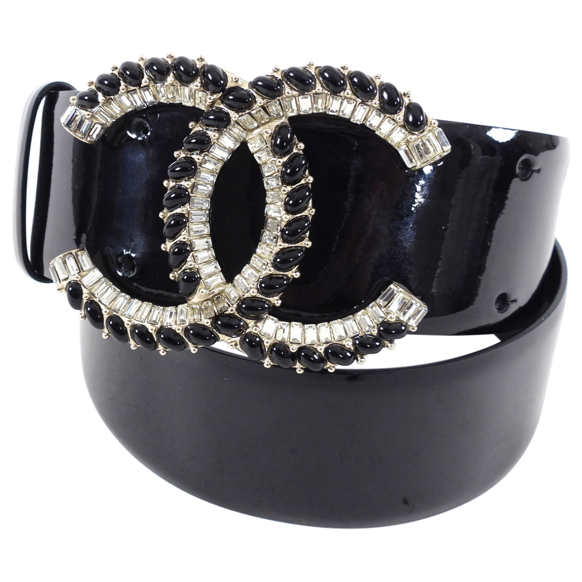 Chanel 08C Black Patent Leather Crystal Strass CC Belt - Size S 26-32