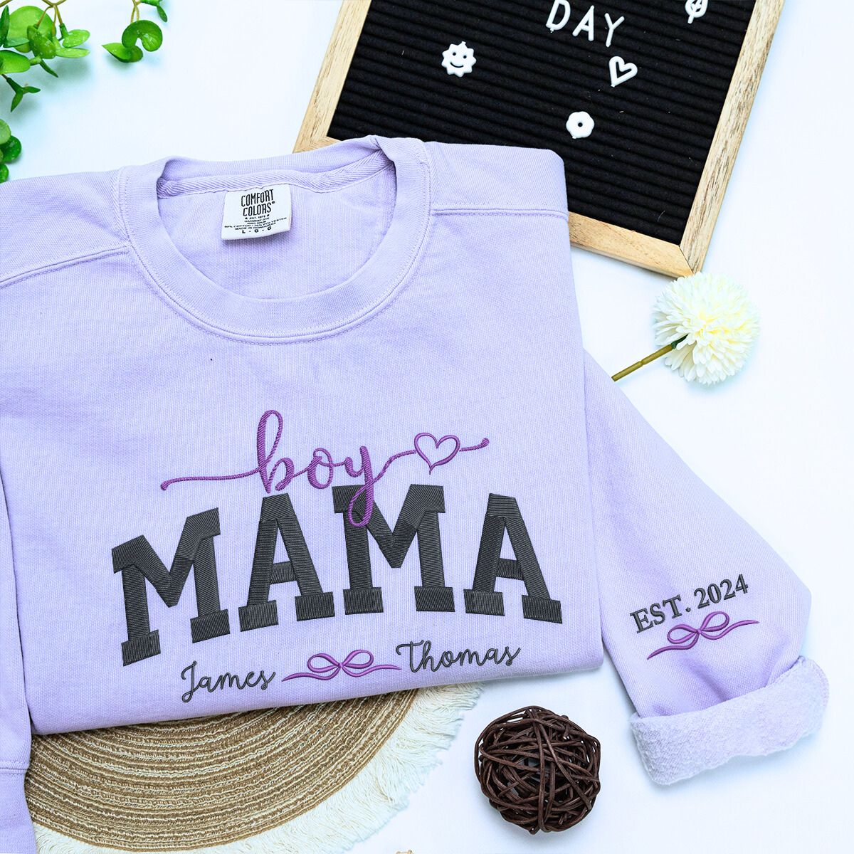 Custom Embroidered Boy Mama Sweatshirt & Hoodie with Kids Names - Perfect for Family Photos, Mother's Day Gifts & Cozy Parenting Moments