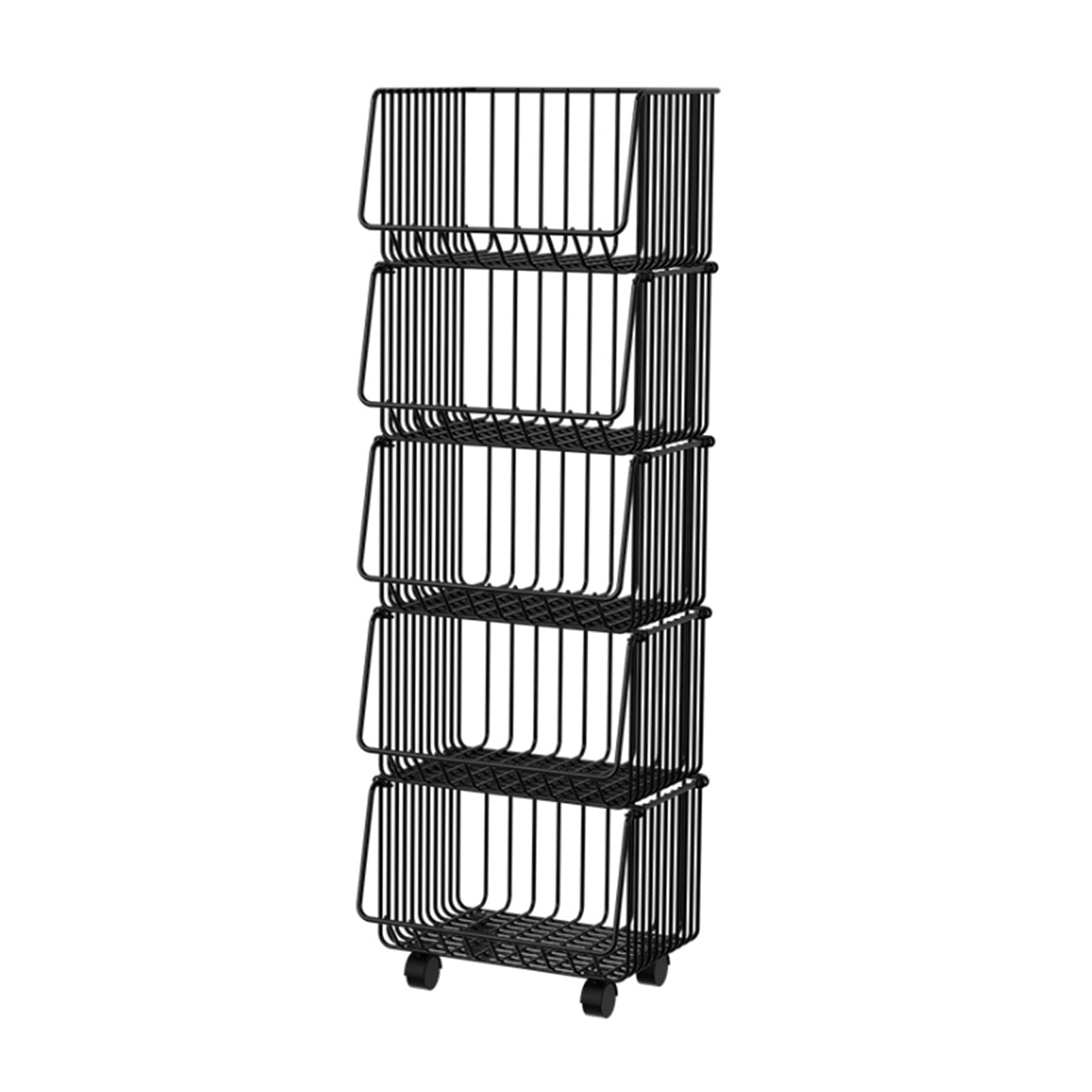5-Tier Wire Hanging Fruit Basket - XL Black Kitchen Storage Organizer for Fruits, Vegetables & Pantry Items | Space-Saving Produce Rack for Countertop, Garden Harvest & Home Organization