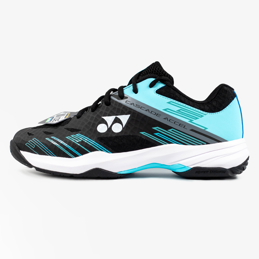 Yonex Cascade Accel Wide Badminton Shoes for Men & Women - Black/Ice Blue - Lightweight & Comfortable for Indoor Sports, Training & Gym Workouts