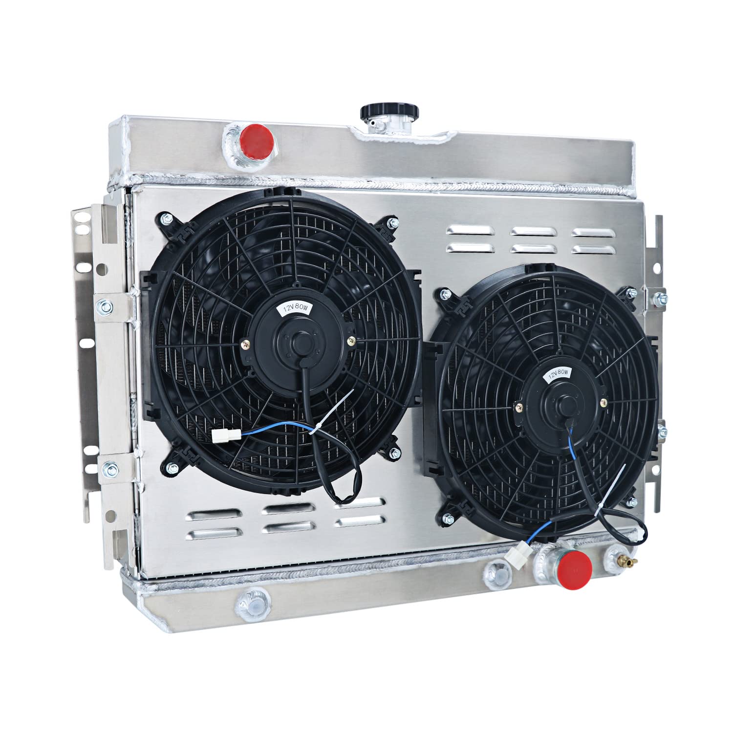 1959-1968 Chevy Impala Bel Air Biscayne Chevelle Caprice Aluminum Radiator - 3 Row High Performance Cooling System with Shroud, Fan & Relay Kit - Perfect for Classic Car Restoration & Hot Rod Upgrades