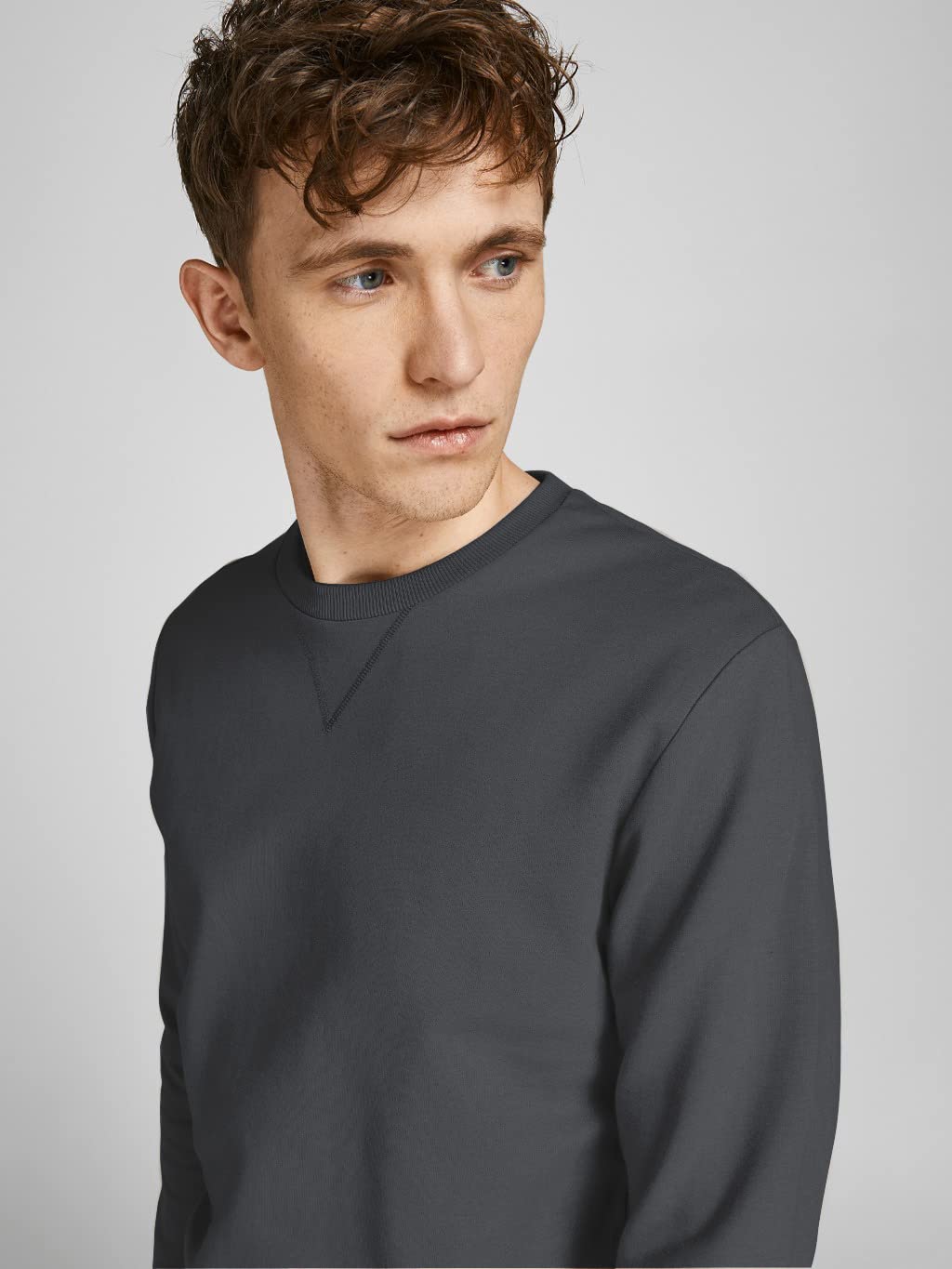 JACK & JONES Men's Crew Neck Plain Sweatshirt for Casual Wear