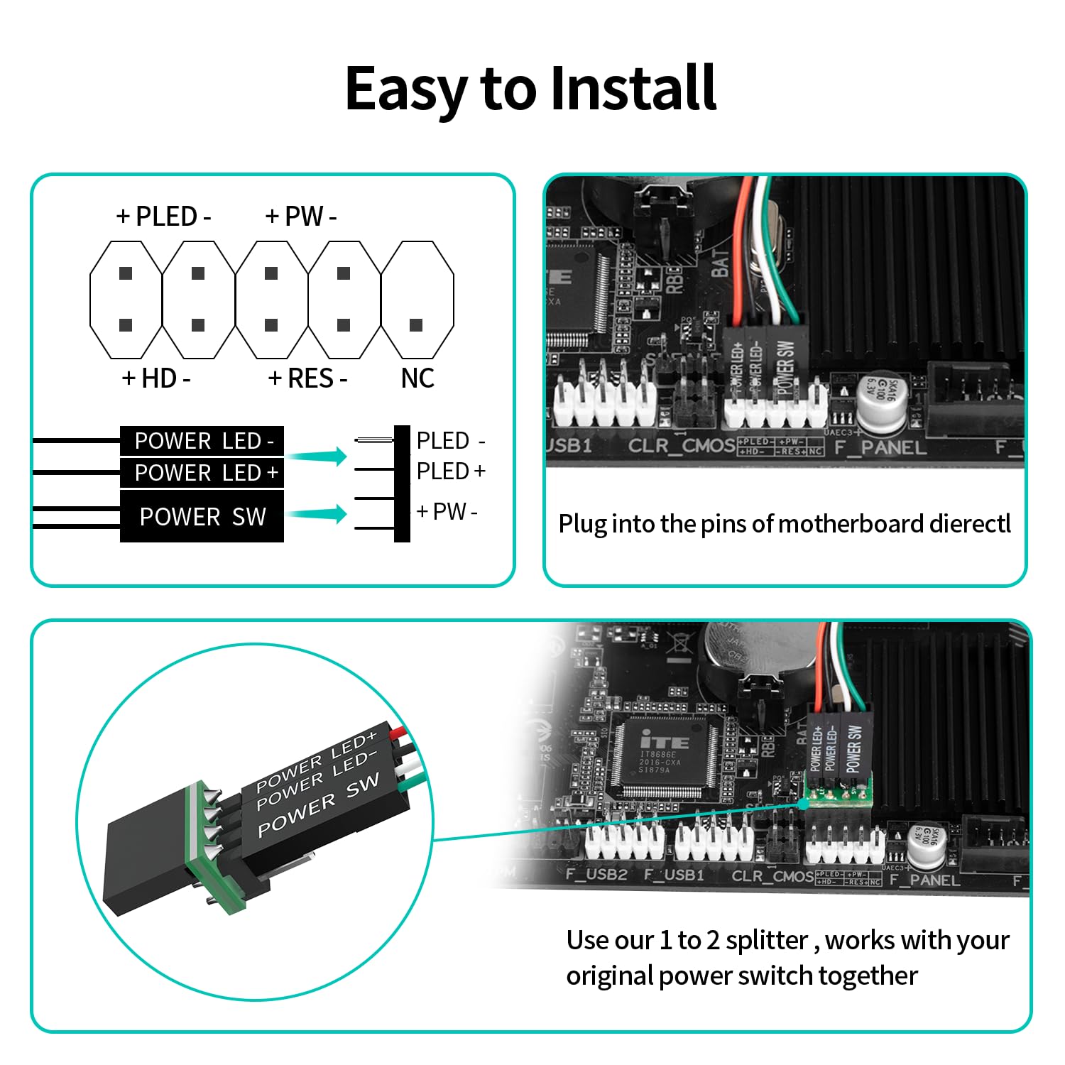 PC Power Button - External Desktop Power Switch with LED, ON/OFF Power Supply Button for Computer Motherboard - Perfect for DIY PC Builds and Computer Repairs