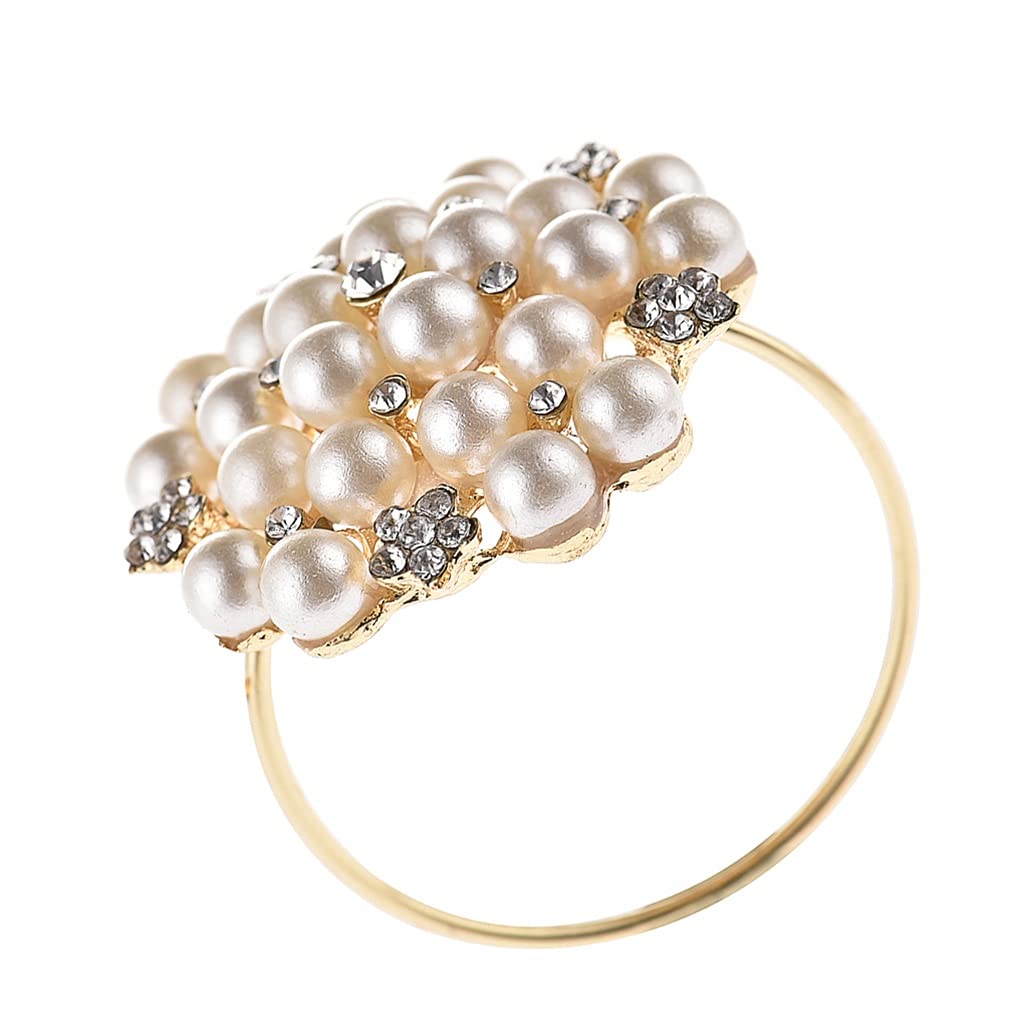 MJWDP 12pcs Beaded Pearl Rhinestone Napkin Rings - Elegant Wedding Banquet & Dining Table Decor for Kitchen, Party, Holiday Dinner Settings