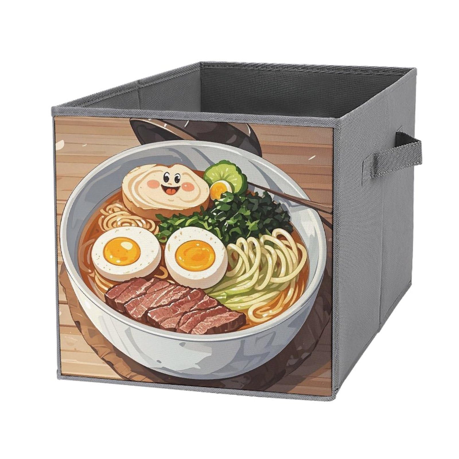 1PCS Foldable Storage Bins - Japanese Ramen Printed Large Capacity Storage Box with Handle - Storage Cubes for Playroom, Office & Home Organization - Perfect for Toys, Books & Clothes Storage