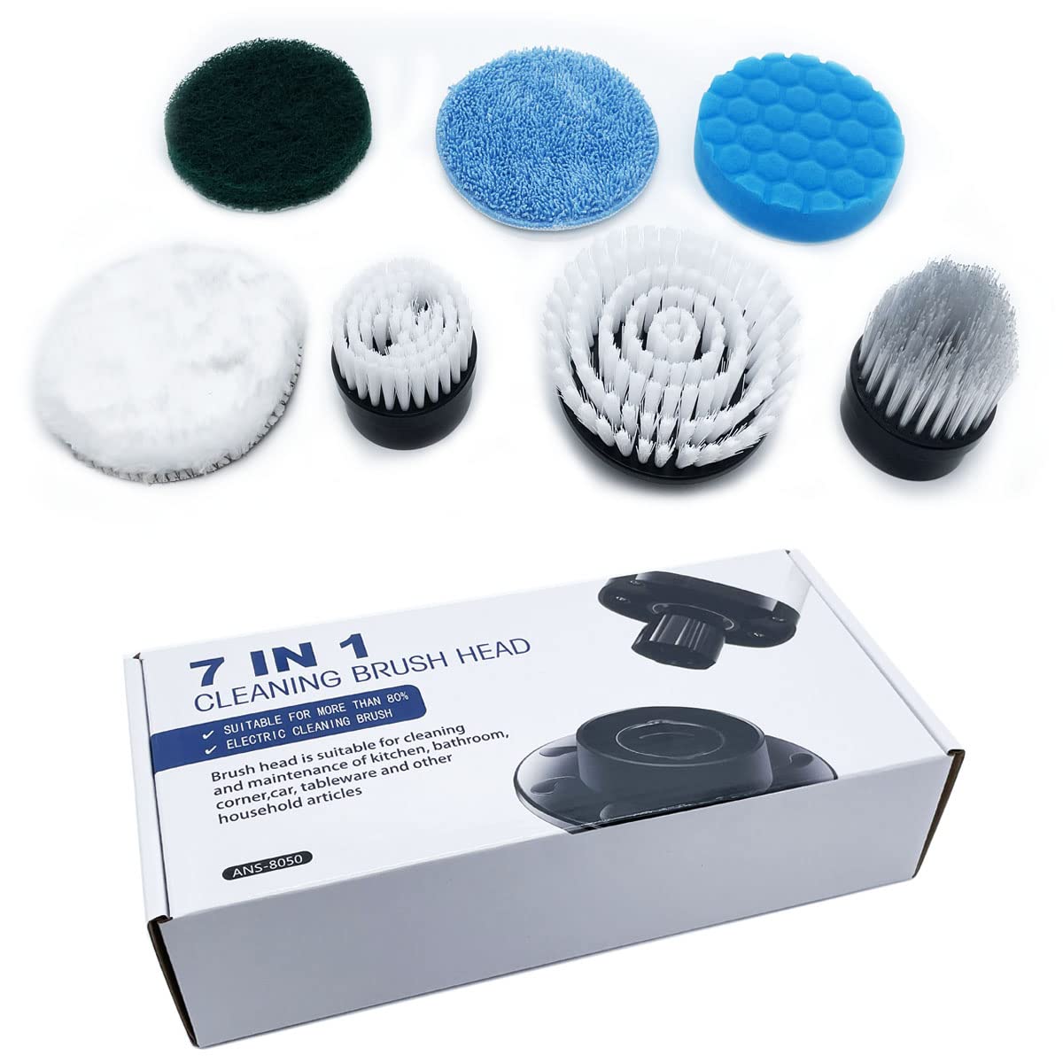 MGLSDeet Electric Spin Scrubber 7-Piece Replacement Brush Heads Kit - Compatible with MGLSDeet ANS8050/8051/8052 & SXT168 Electric Cleaning Brushes - Perfect for Bathroom, Kitchen, Tile, and Grout Deep Cleaning