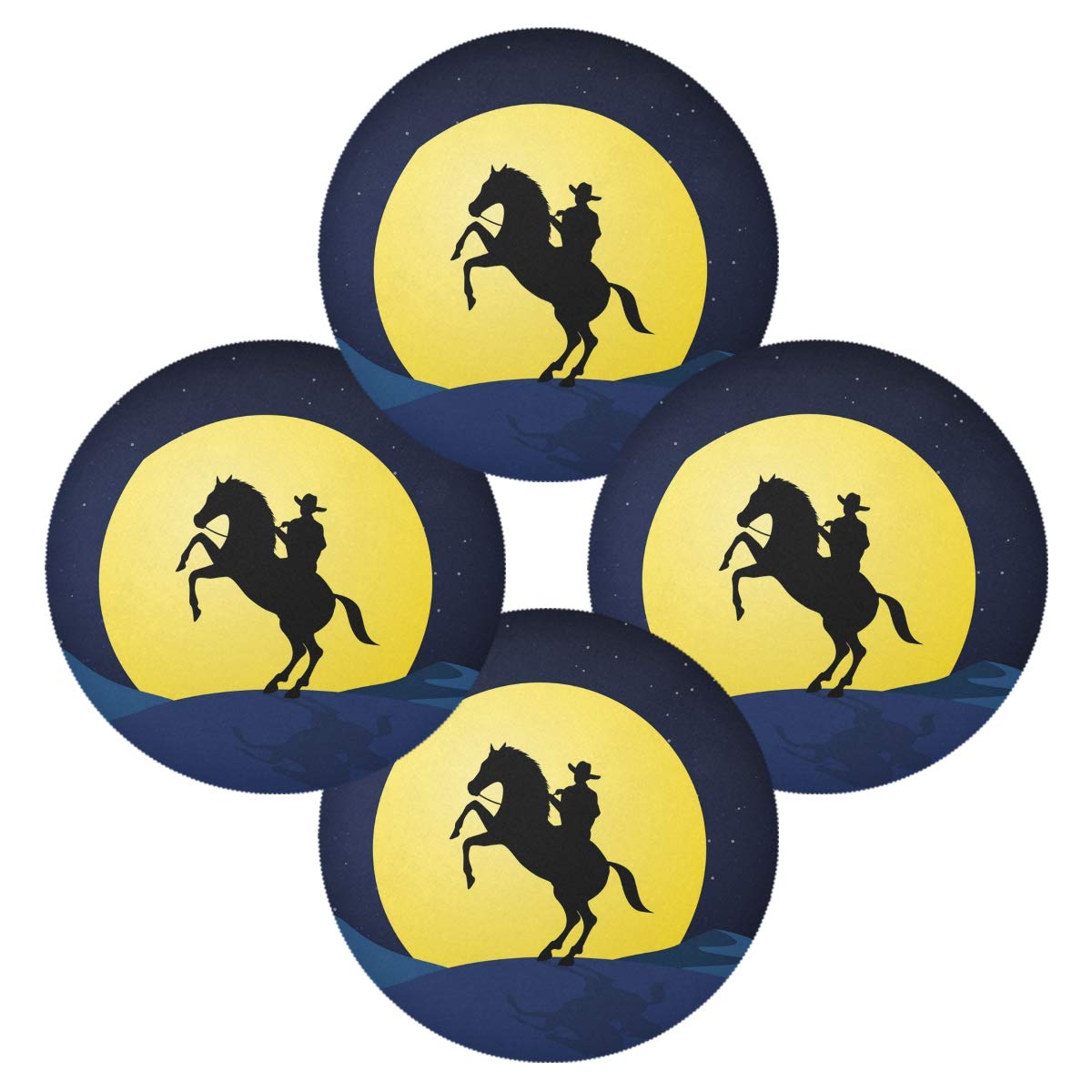 Cowboy Horse Moon Night Placemats - 15.4 Inch Western Themed Dining Table Mats for Holiday Decor & Home Decoration | Perfect for Thanksgiving, Christmas, and Ranch Style Dining Rooms