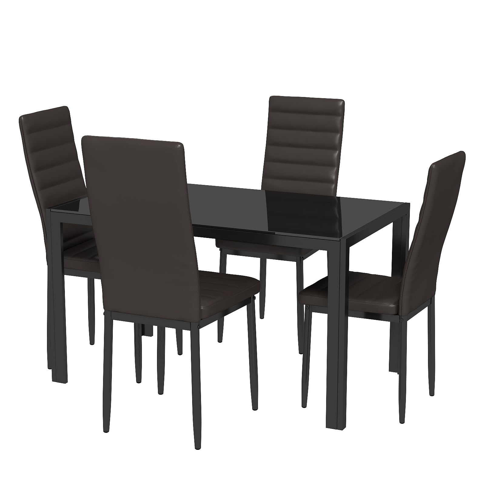 Gizoon 5-Piece Modern Glass Dining Table Set with PU Leather Chairs for 4, Perfect for Home, Kitchen, and Living Room Spaces | Ideal for Small Apartments and Family Gatherings