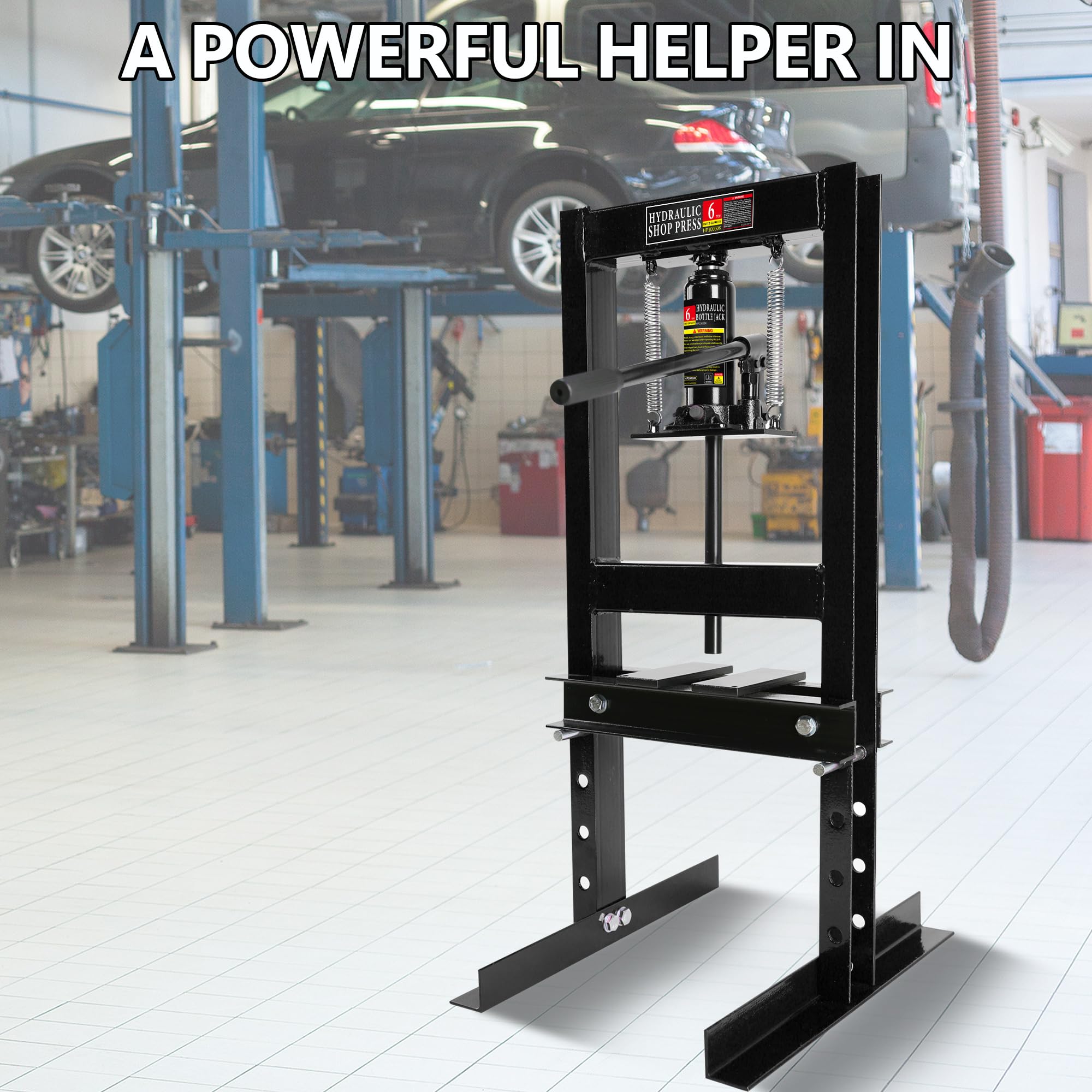 6 Ton H-Frame Hydraulic Shop Press - Heavy Duty Garage Floor Press with Adjustable Height for Bending, Straightening, Stamping, Bearing & U-Joint Installation - Perfect for Auto Repair, Metalworking & DIY Projects