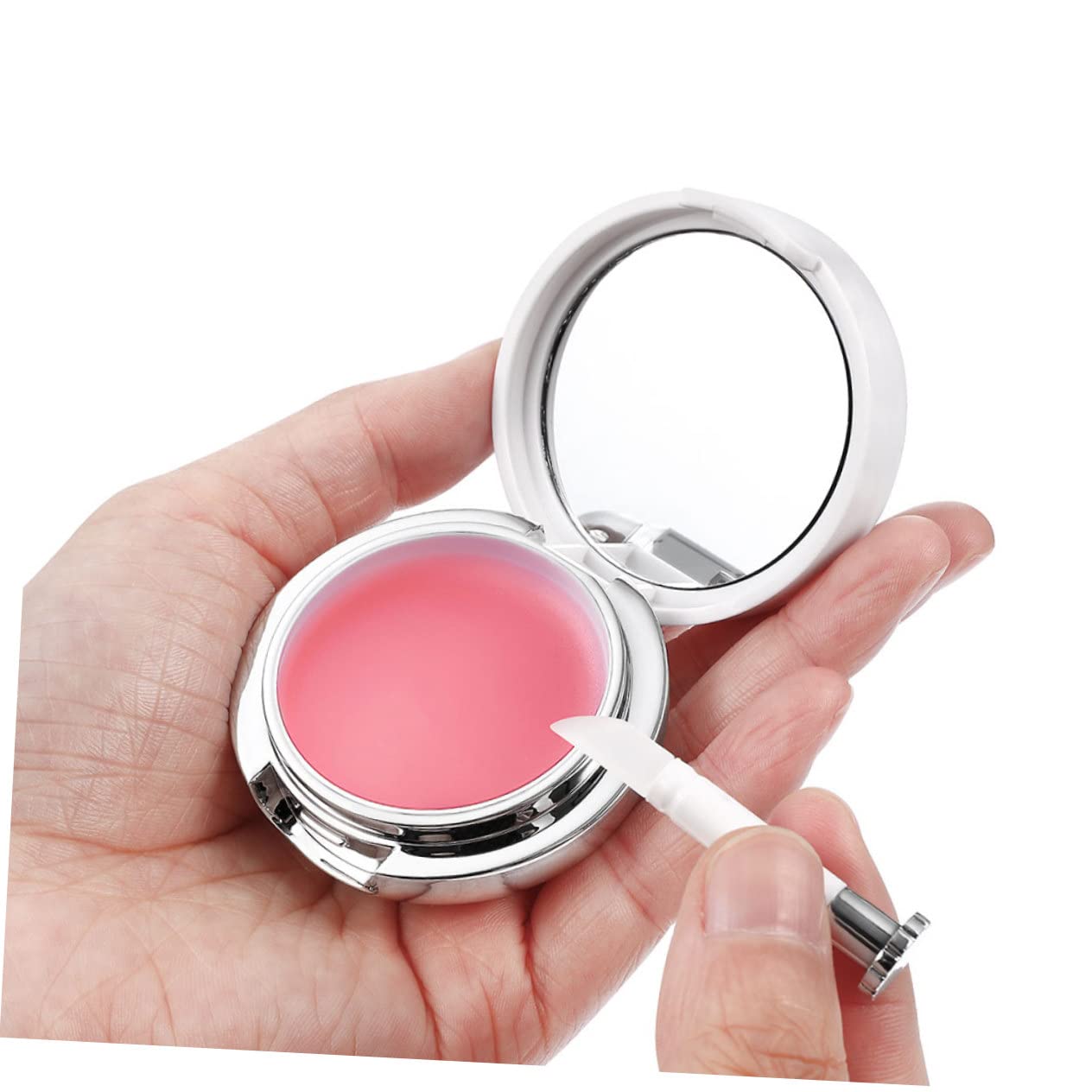 Mini Silicone Lip Brush & Mirror Jars - Travel Portable Cream Containers for Lip Scrub & Makeup
