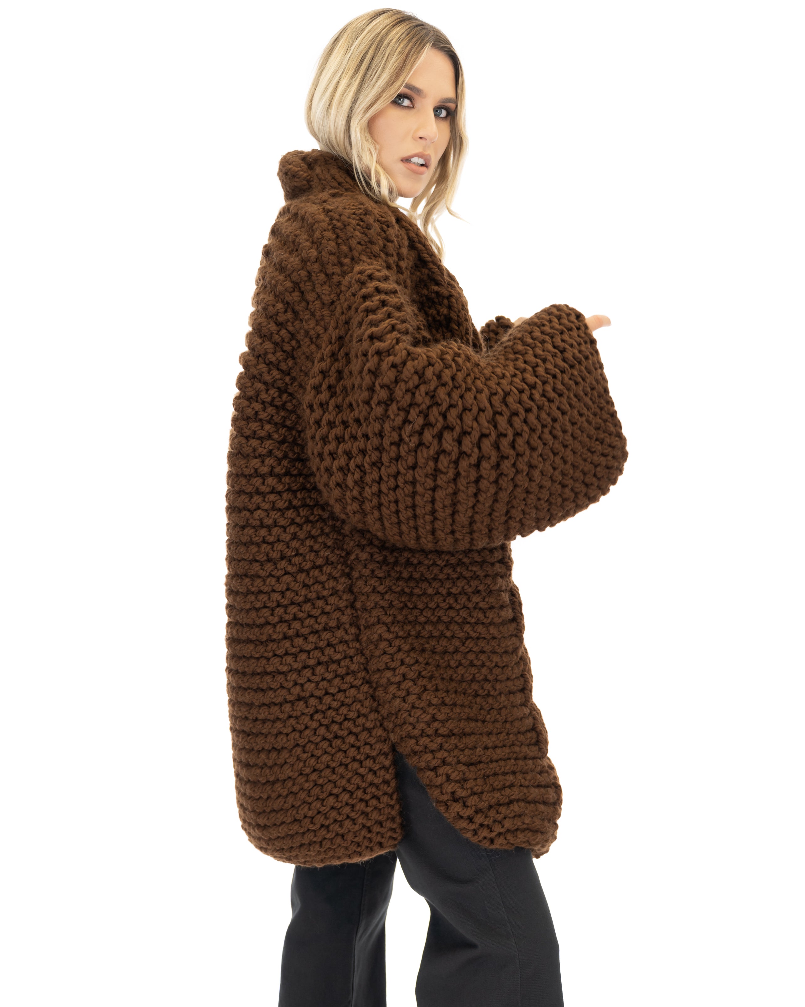 Women's Cable Knit Coat - Soft Wool Winter Jacket for Ladies - Perfect for Cold Weather, Office Wear & Casual Outfits