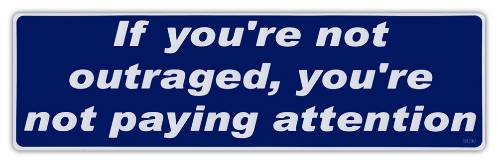Anti Government Bumper Sticker - If You're Not Outraged, You're Not Paying Attention - for Cars & Protest Signs