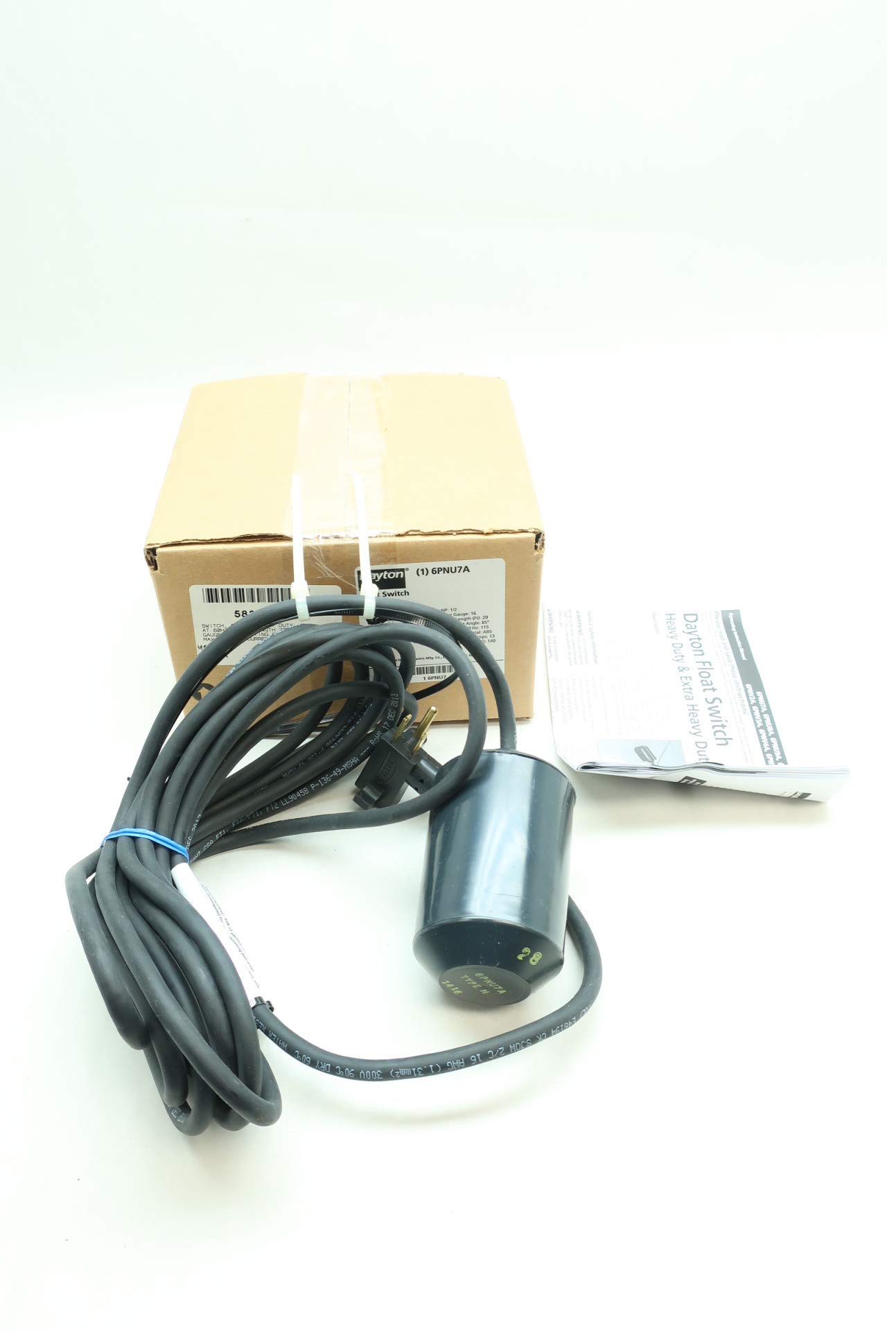 DAYTON 6PNU7A Float Switch 115V AC 1/2HP 13A D654660 - Water Level Control for Pumps, Basements, and Sump Pumps