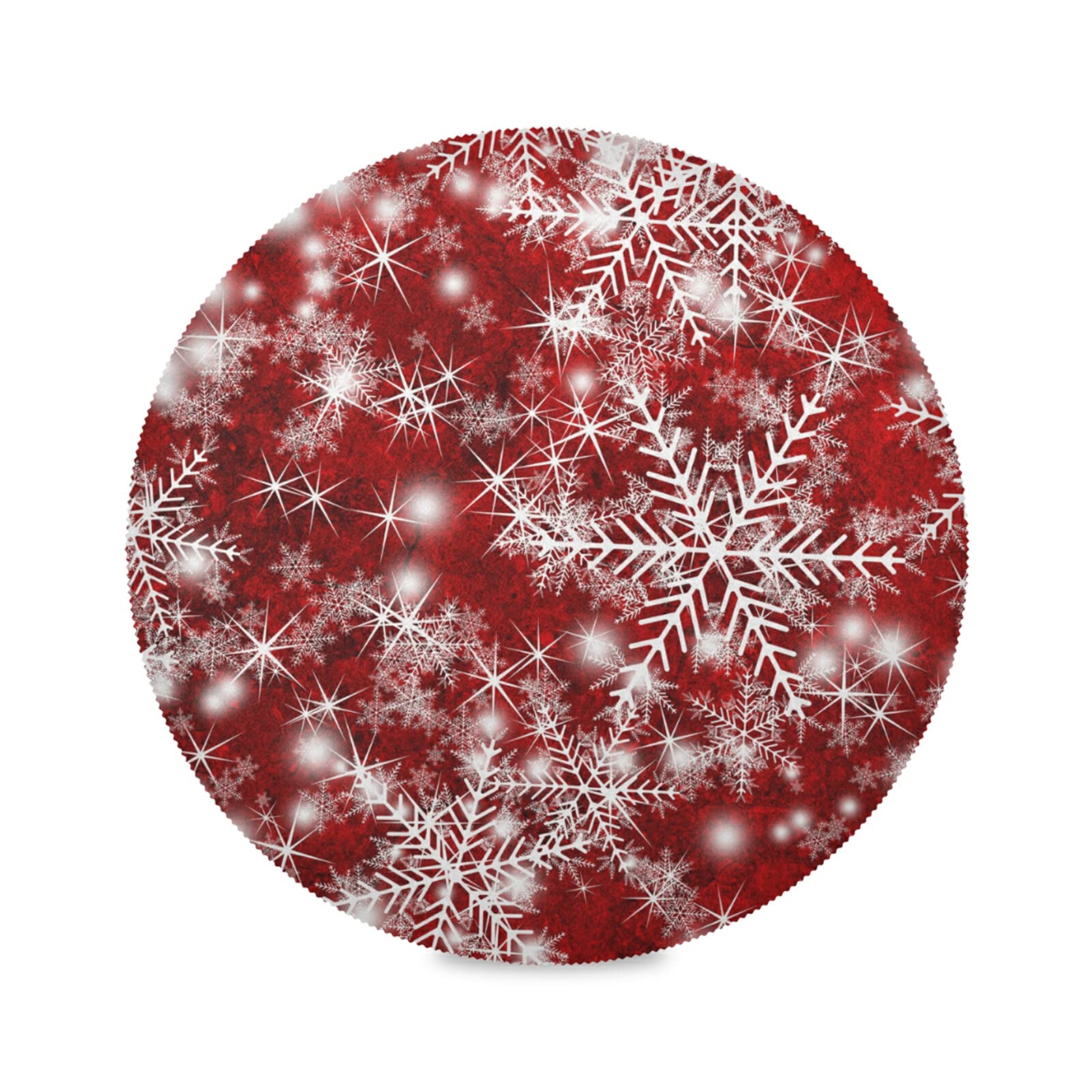 6-Pack Red Round Christmas Placemats with Snowflake Design - Washable Holiday Table Mats for Kitchen Dining, Party Decor & Festive Home Decor
