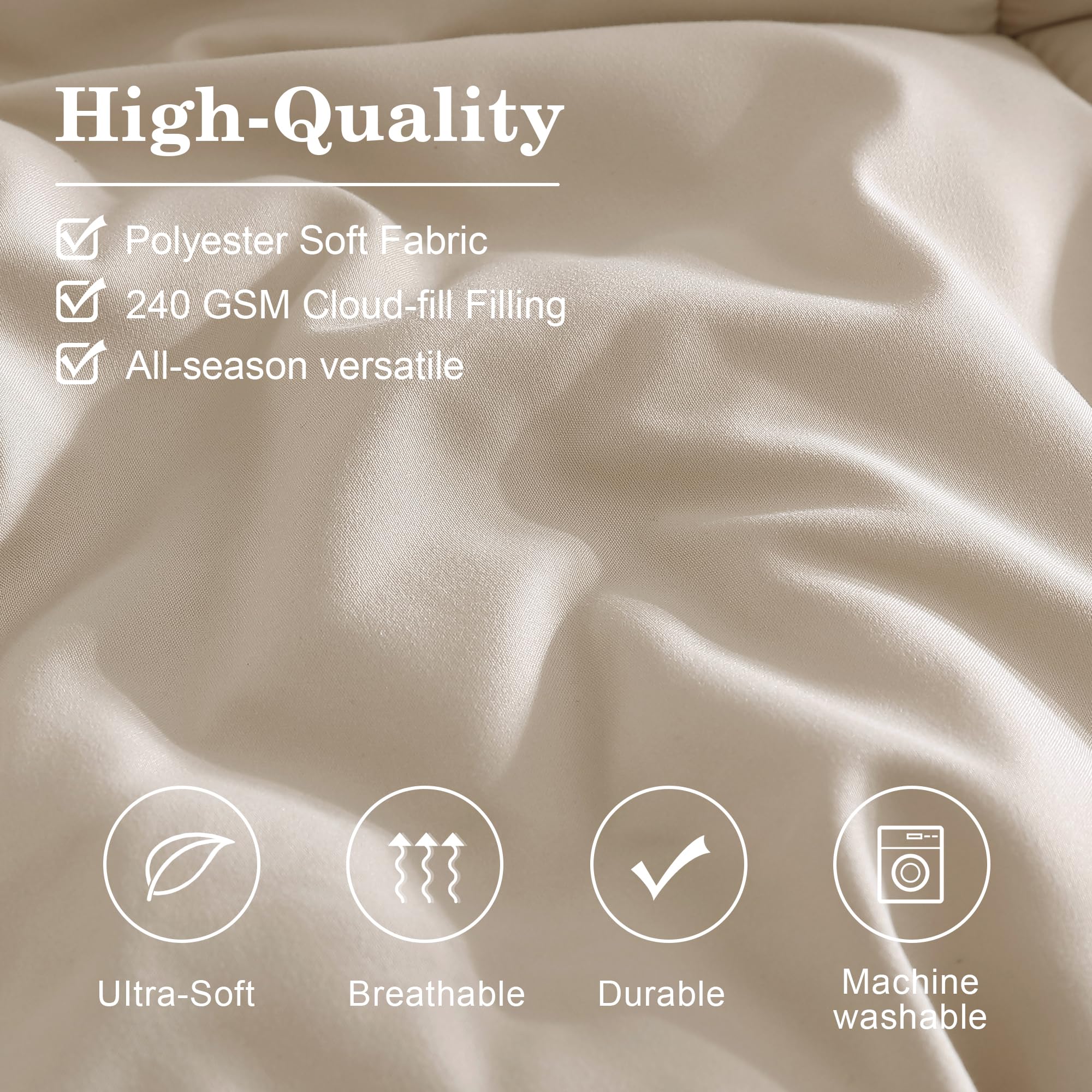 Monbix 7-Piece Full Comforter Set - Apricot Beige All Seasons Down Alternative Bedding | Includes Comforter, Sheets, Pillowcases & Shams | Perfect for Master Bedroom, Guest Room & Dorm Decor