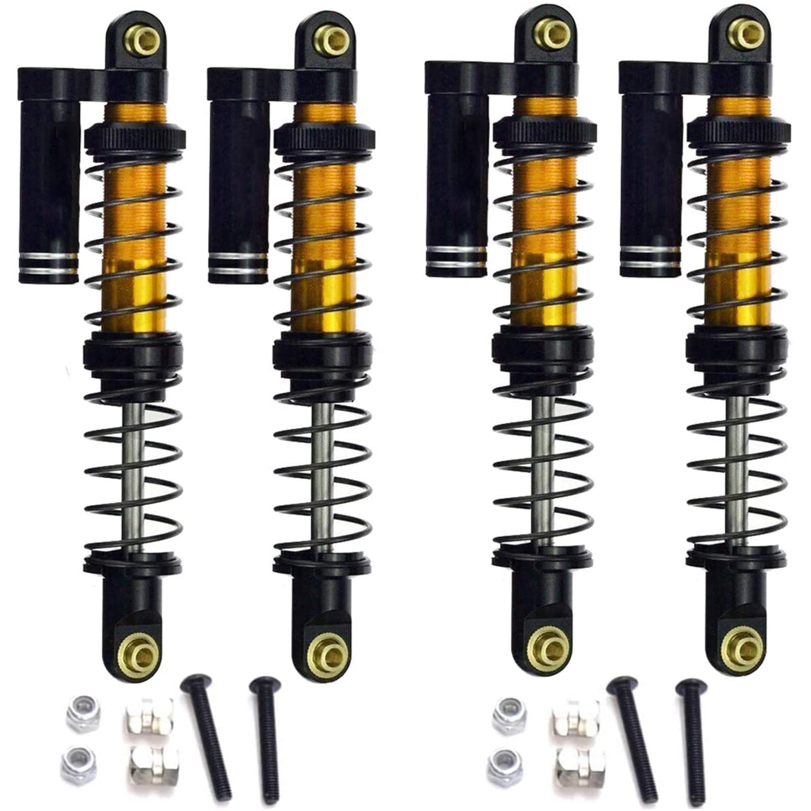 90mm Adjustable Aluminum RC Shock Absorber Damper - 4 Pack Black for 1/10 Scale RC Cars, Trucks & Crawlers (Axial SCX10 II 90046/90047, TRX4, RC4WD D90) - Off-Road Bashing, Rock Crawling & Trail Adventures
