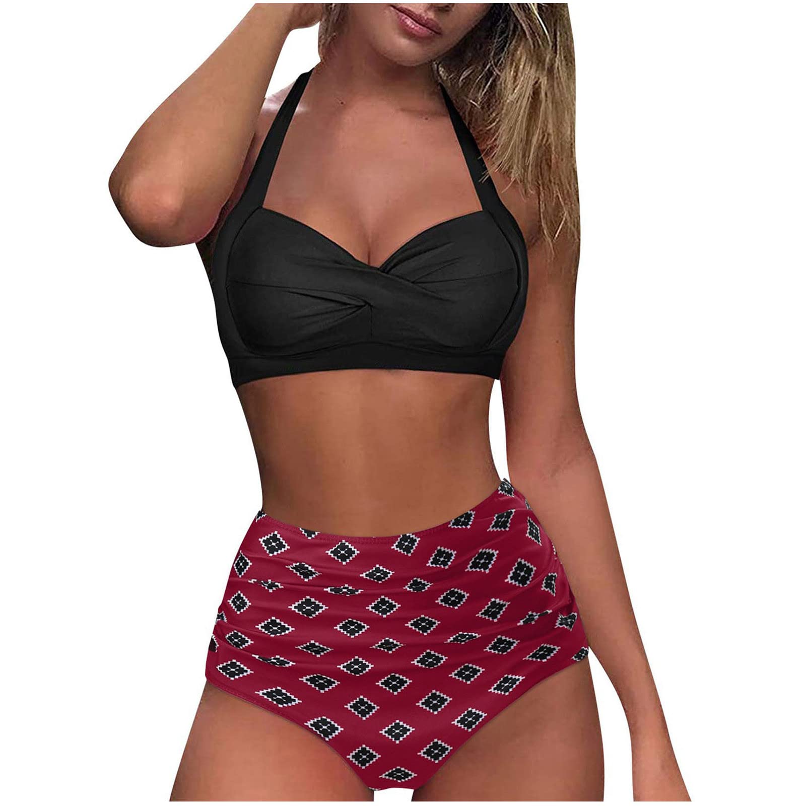 Women's Sexy High Waisted Bikini Set - Summer Printed & Solid Color Two Piece Swimsuit for Beach, Pool Party & Vacation