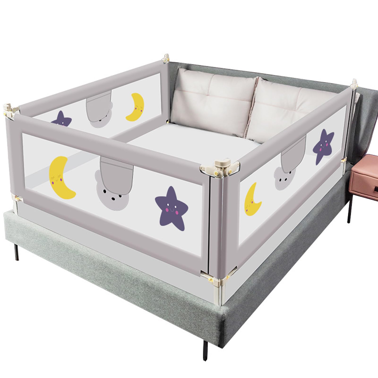 1*Baby Bed Rail with Double Child Lock - Adjustable Toddler Safety Guardrail for Queen Size Bed - Non-Slip Kids Bed Rail with Cute Patterns - Perfect for Nursery, Daycare & Home Use