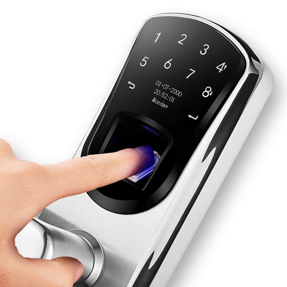 AIGURD Smart Fingerprint Door Lock - Stainless Steel Keyless Entry with Biometric & Keypad - Digital Smart Lock for Home & Office Security (Left-Handle) | Ideal for Modern Homes, Apartments & Commercial Buildings