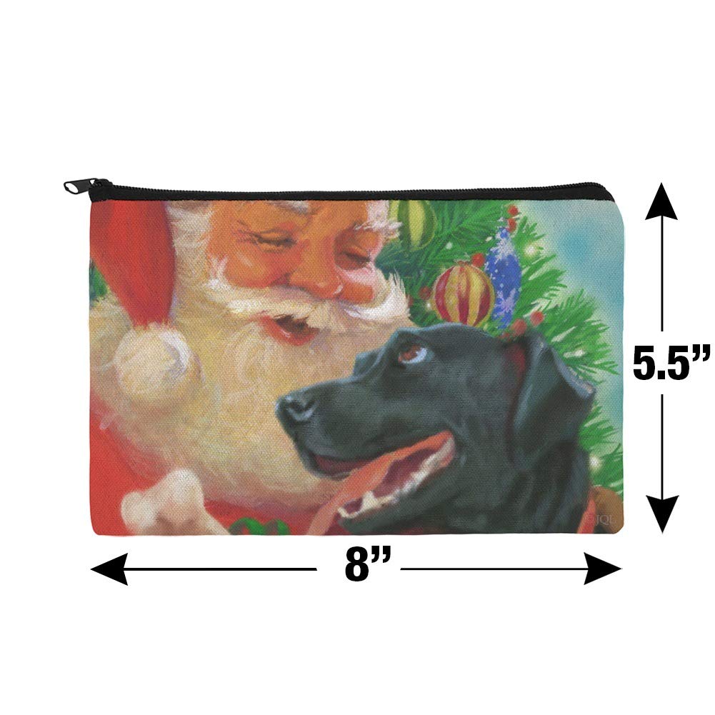 Christmas Holiday Santa and Black Labrador Dog Makeup Bag - Cosmetic Organizer Pouch for Travel, Gym & Daily Essentials Storage