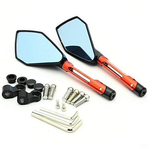 Universal 8MM 10MM CNC Aluminum Motorcycle Rearview Mirrors - Black & Orange Side Mirrors for Harley, Kawasaki, Suzuki, Honda, Yamaha, Victory, Chopper & Scooter - Perfect for Cruiser, Touring & Street Bikes