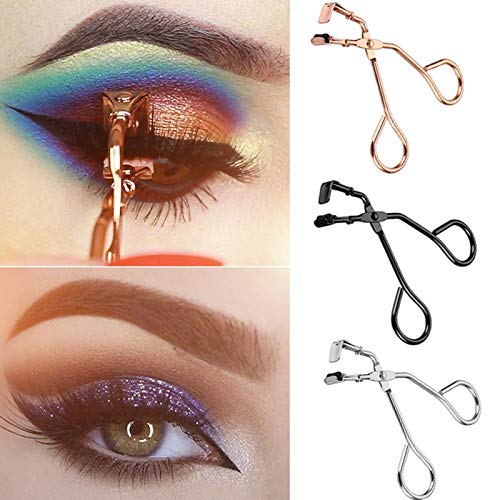 3 Pcs Eyelash Curler Set with Refill Pads - No Pinching Mini Lash Curler for All Eyelash Types (Black, Gold, Silver) | Perfect for Travel, Home & Professional Makeup Use
