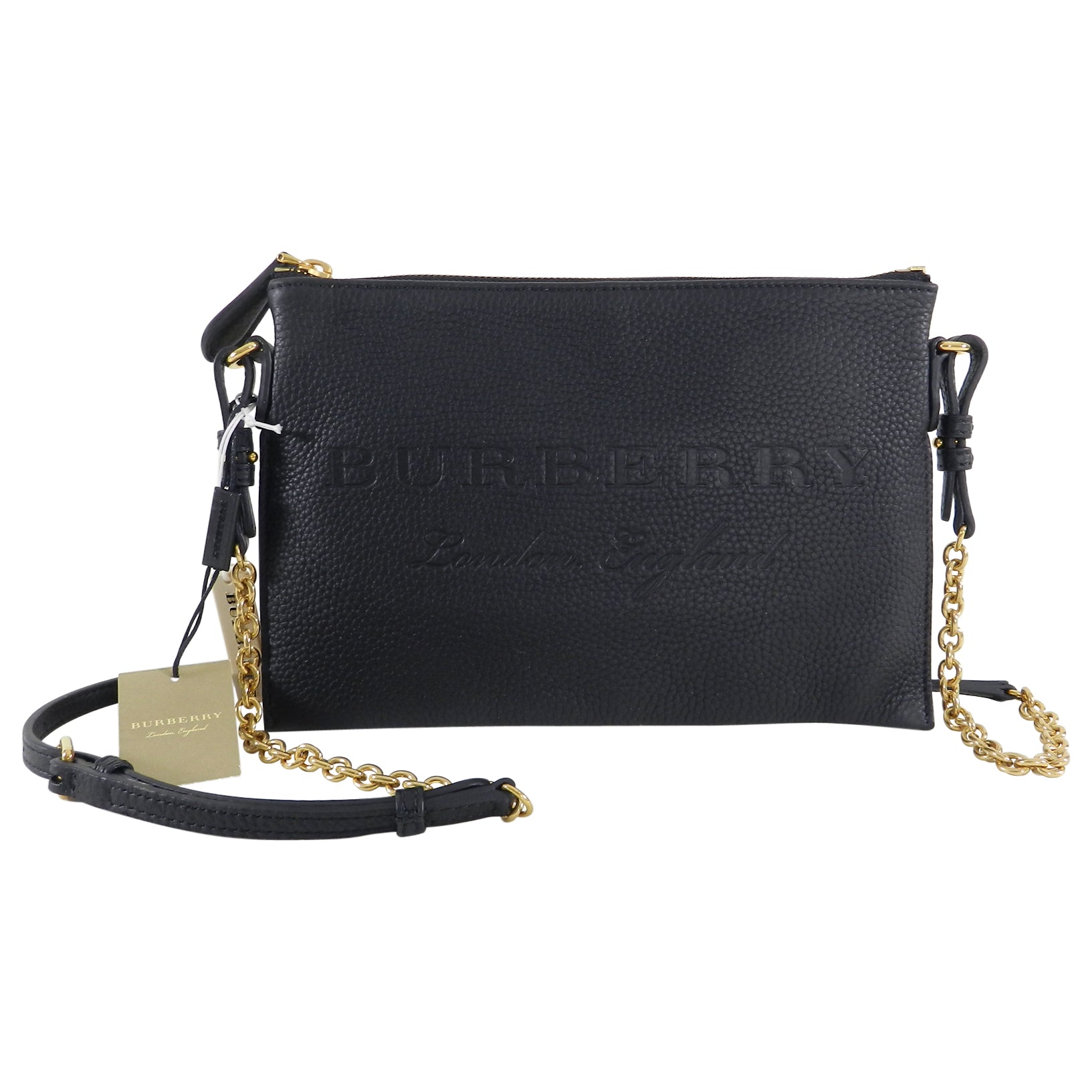 Burberry Black Peyton Embossed Logo Zip Crossbody Bag for Women | Luxury Leather Shoulder Bag | Perfect for Work, Travel & Evening Out