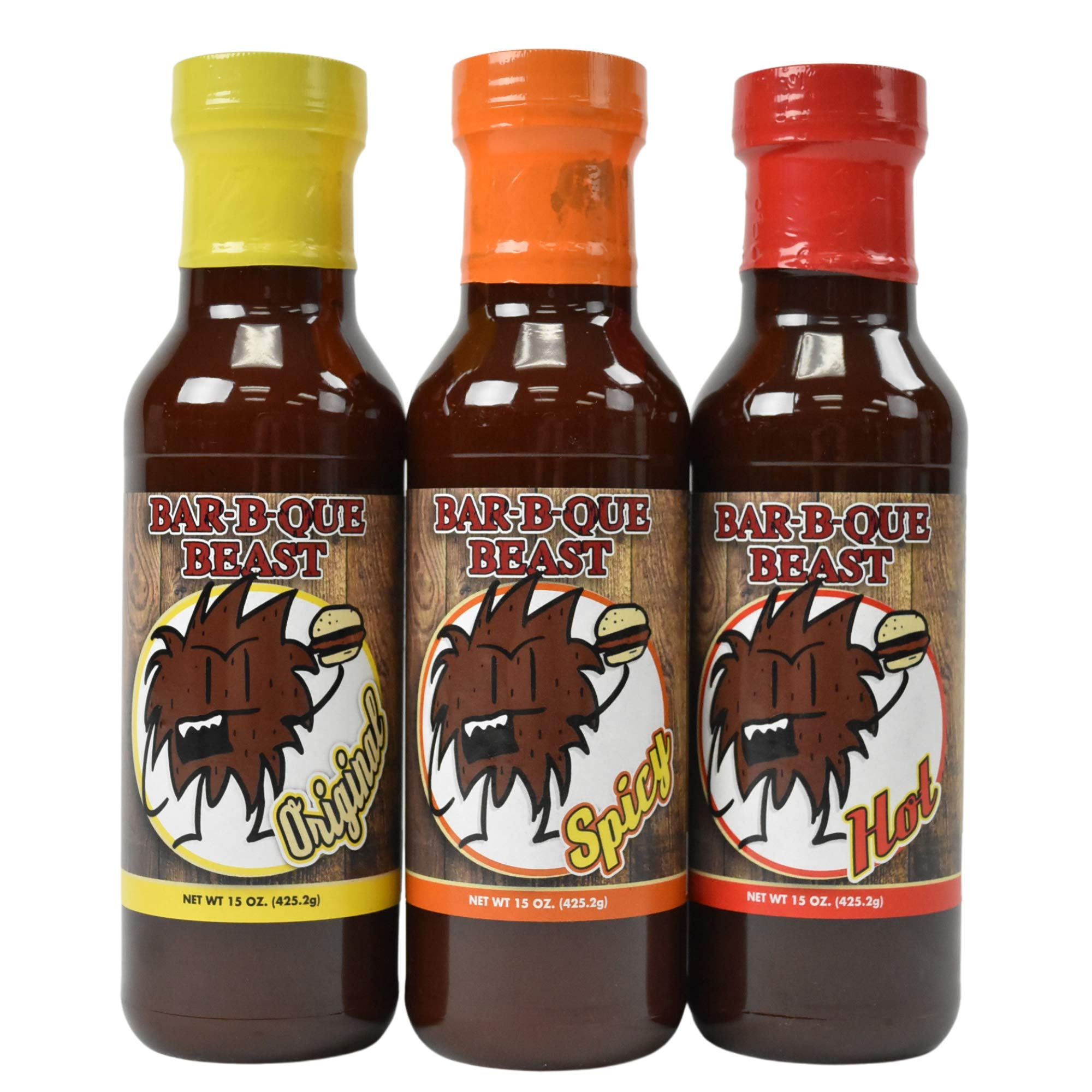 Award-Winning Bar-B-Que Beast BBQ Sauce Variety Pack - Original, Spicy & Hot Flavors (3 x 15oz Bottles) - Perfect for Grilling, Smoking & Backyard BBQs