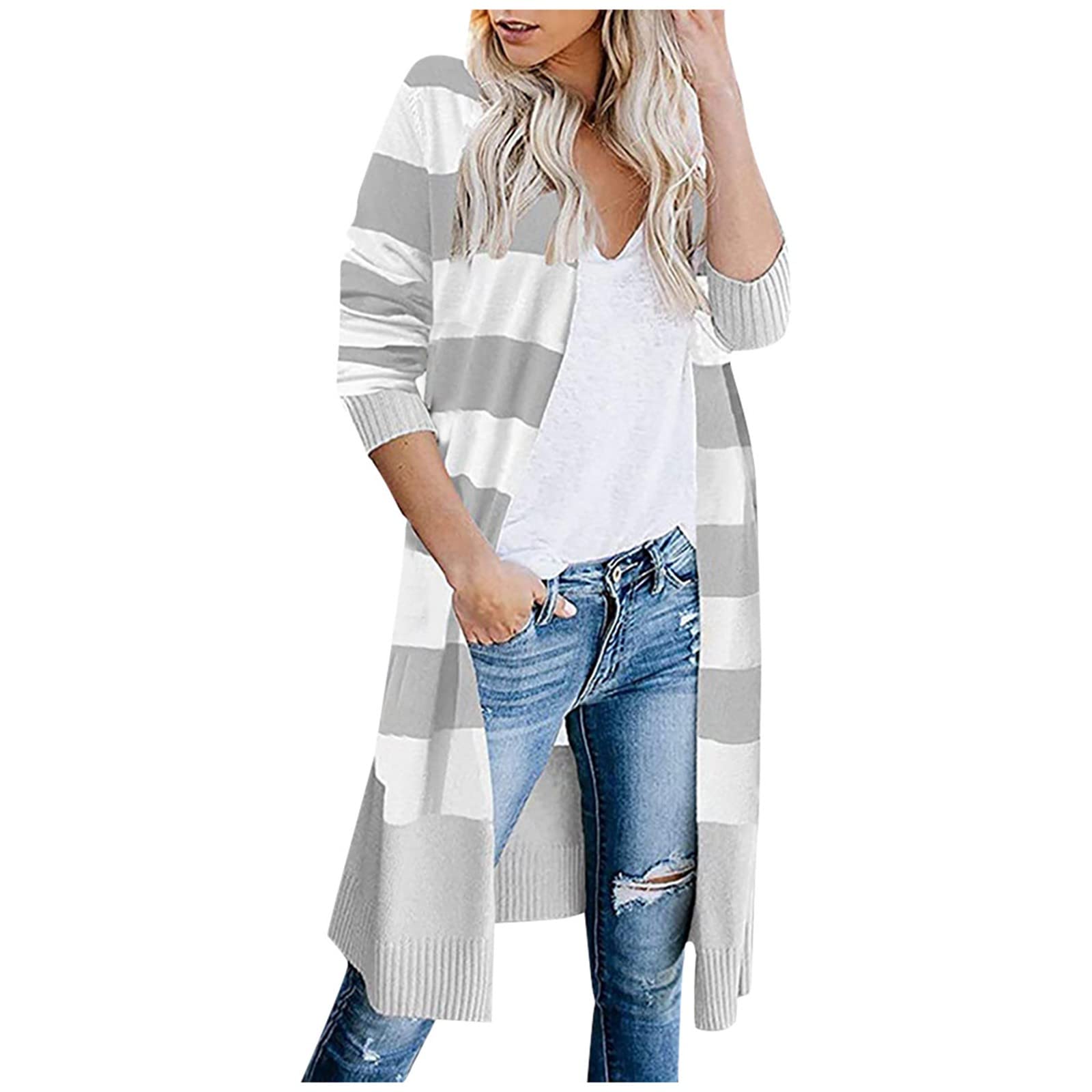 Women's Lightweight Long Cardigan Sweater - Open Front Button Down Trendy Outerwear with Pockets | Perfect for Office, Casual Wear & Fall Layering