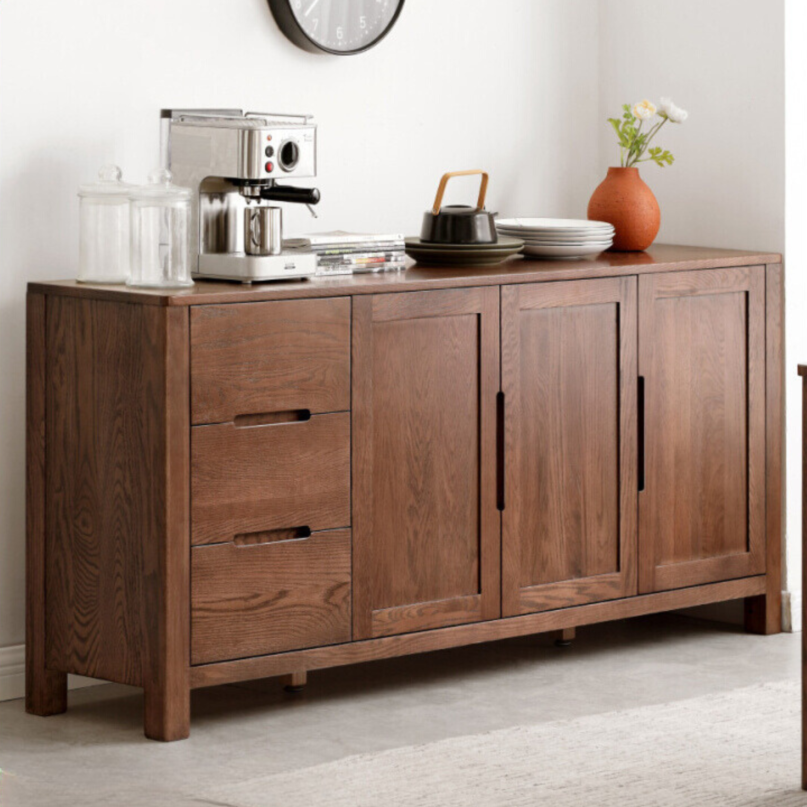 Oak Solid Wood Nordic Sideboard - Modern Scandinavian Buffet Cabinet for Dining Room & Living Room Storage