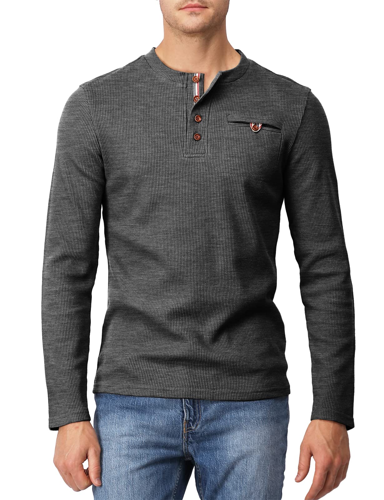 Men's Slim Fit Henley Shirt - Lightweight Cotton Waffle Fabric Long Sleeve Casual Shirt for Men | Perfect for Everyday Wear, Date Nights & Outdoor Activities