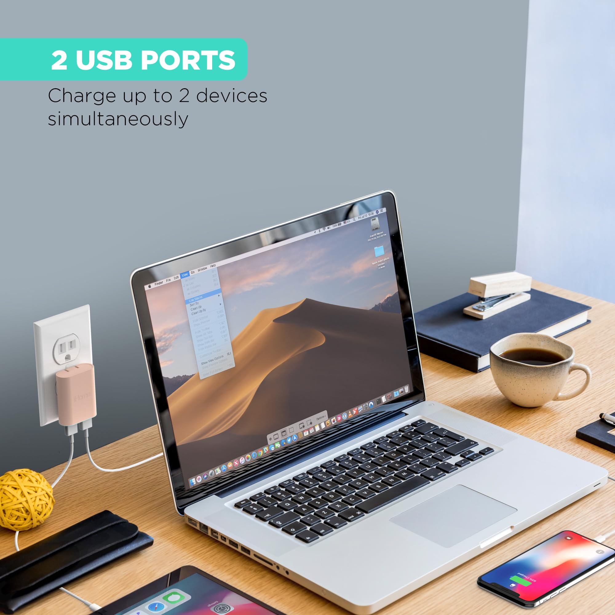 iHome 2-Port USB Wall Charger - Fast Charging Dual USB Port Adapter for iPhone, Android & Tablets | Compact Travel Charger for Home, Office & Hotel Use