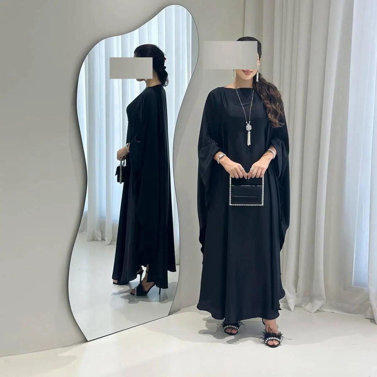 Urgarment Farasha Abaya Dress with Batwing Sleeves - One Size Fits All (#25096) | Elegant Muslim Women's Prayer Dress for Mosque & Special Occasions